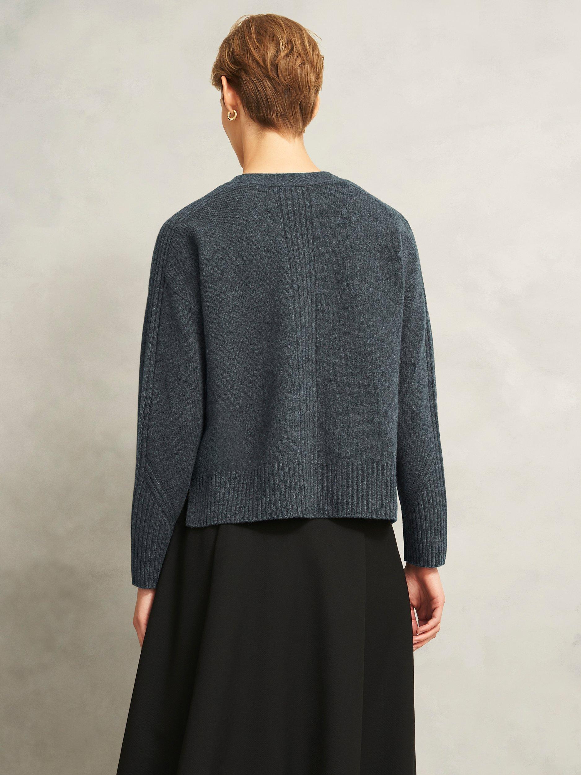 Product image 2 of 4, which shows Hobbs Elida Wool Blend Long Sleeve V Neck Cardigan, Mid Grey, S