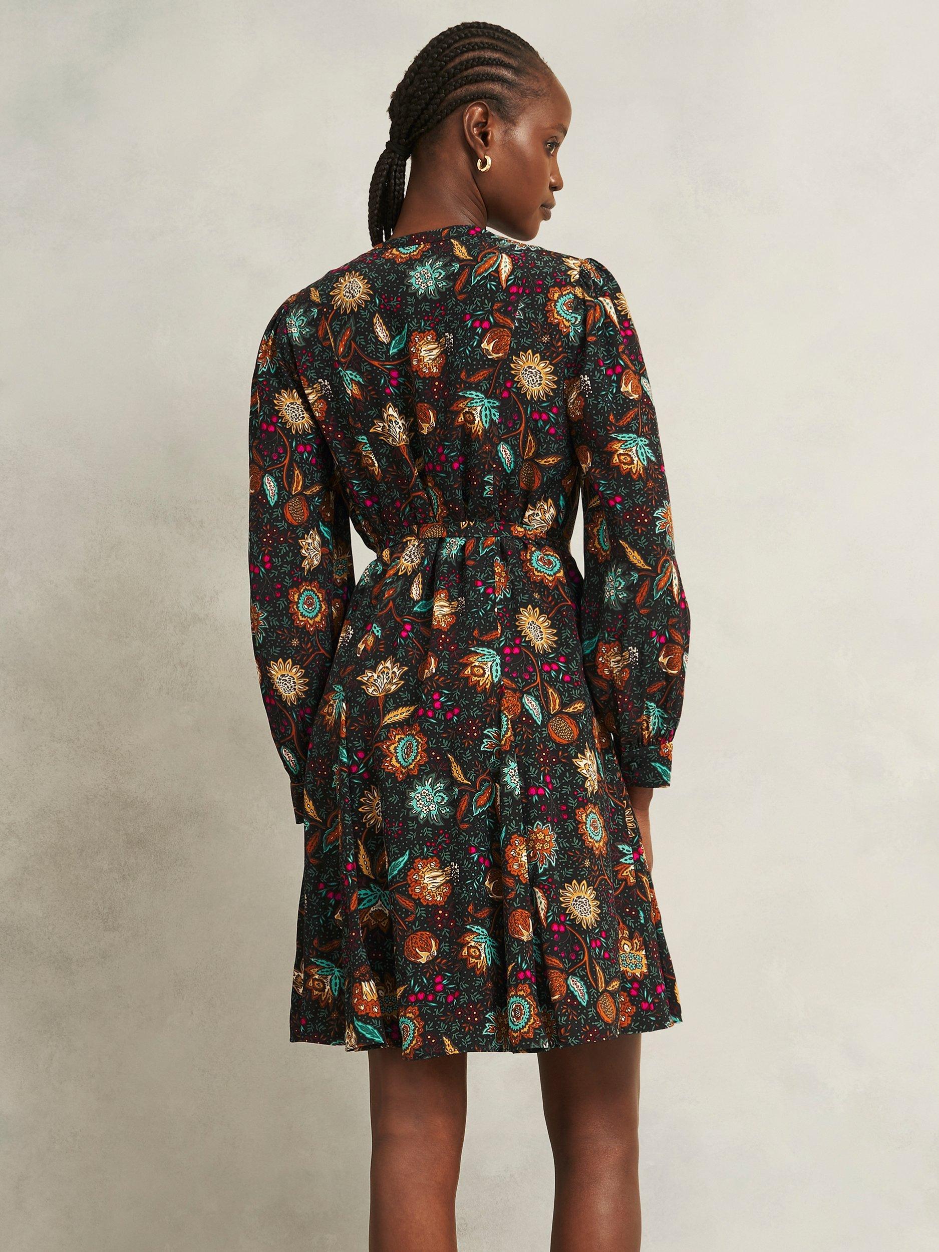 Product image 2 of 6, which shows Hobbs Hailey Long Sleeve Mini Dress, Black/Multi, 10