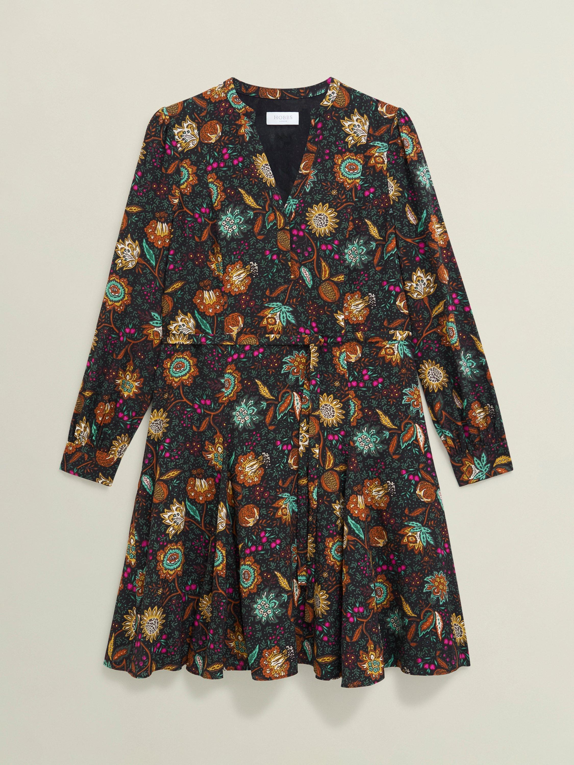 Product image 4 of 6, which shows Hobbs Hailey Long Sleeve Mini Dress, Black/Multi, 10