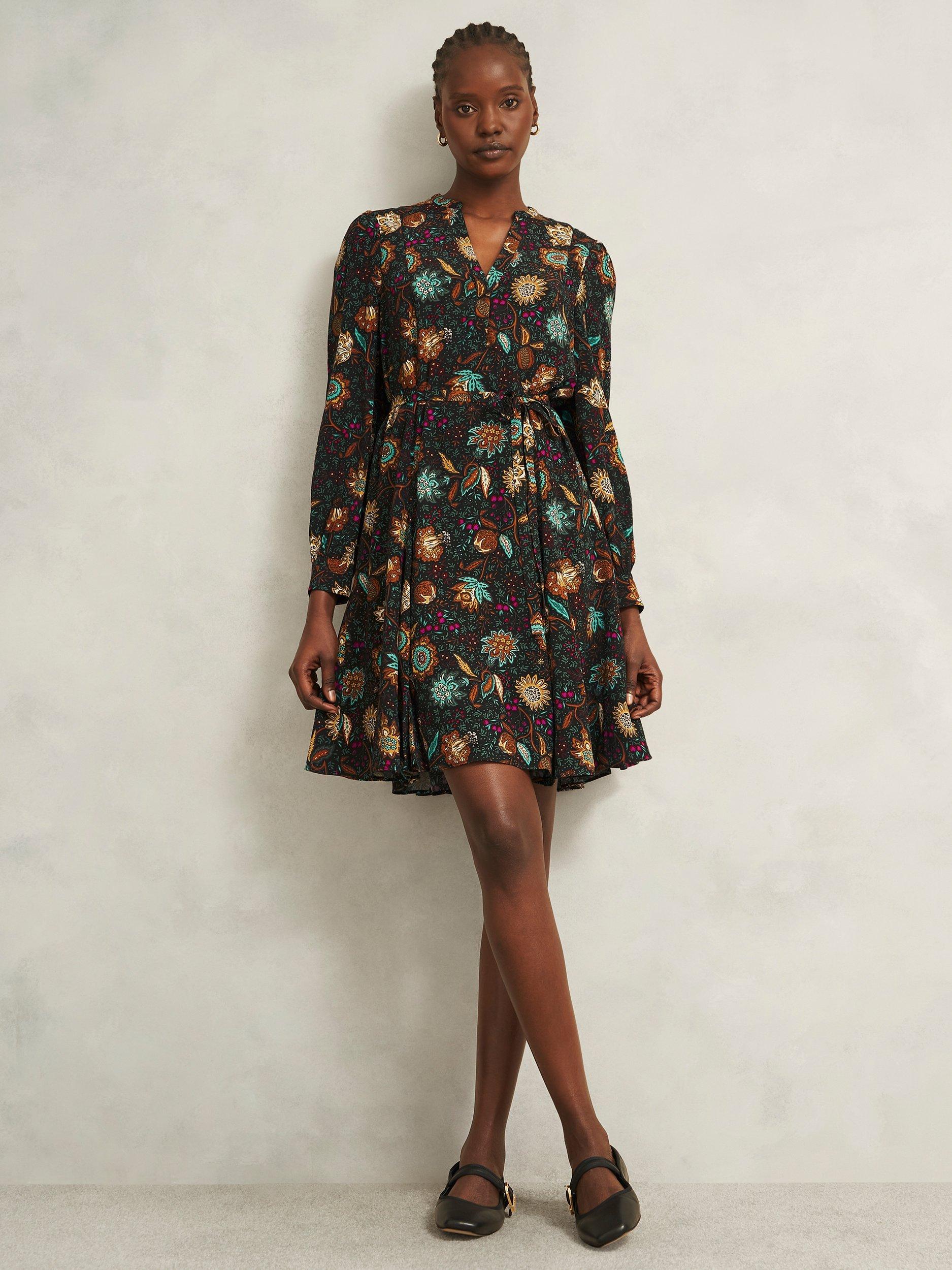 Product image 5 of 6, which shows Hobbs Hailey Long Sleeve Mini Dress, Black/Multi, 10