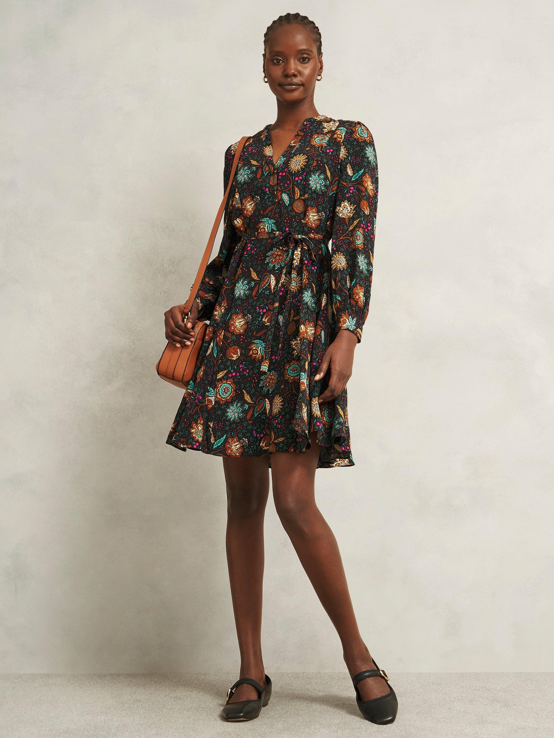 Product image 6 of 6, which shows Hobbs Hailey Long Sleeve Mini Dress, Black/Multi, 10