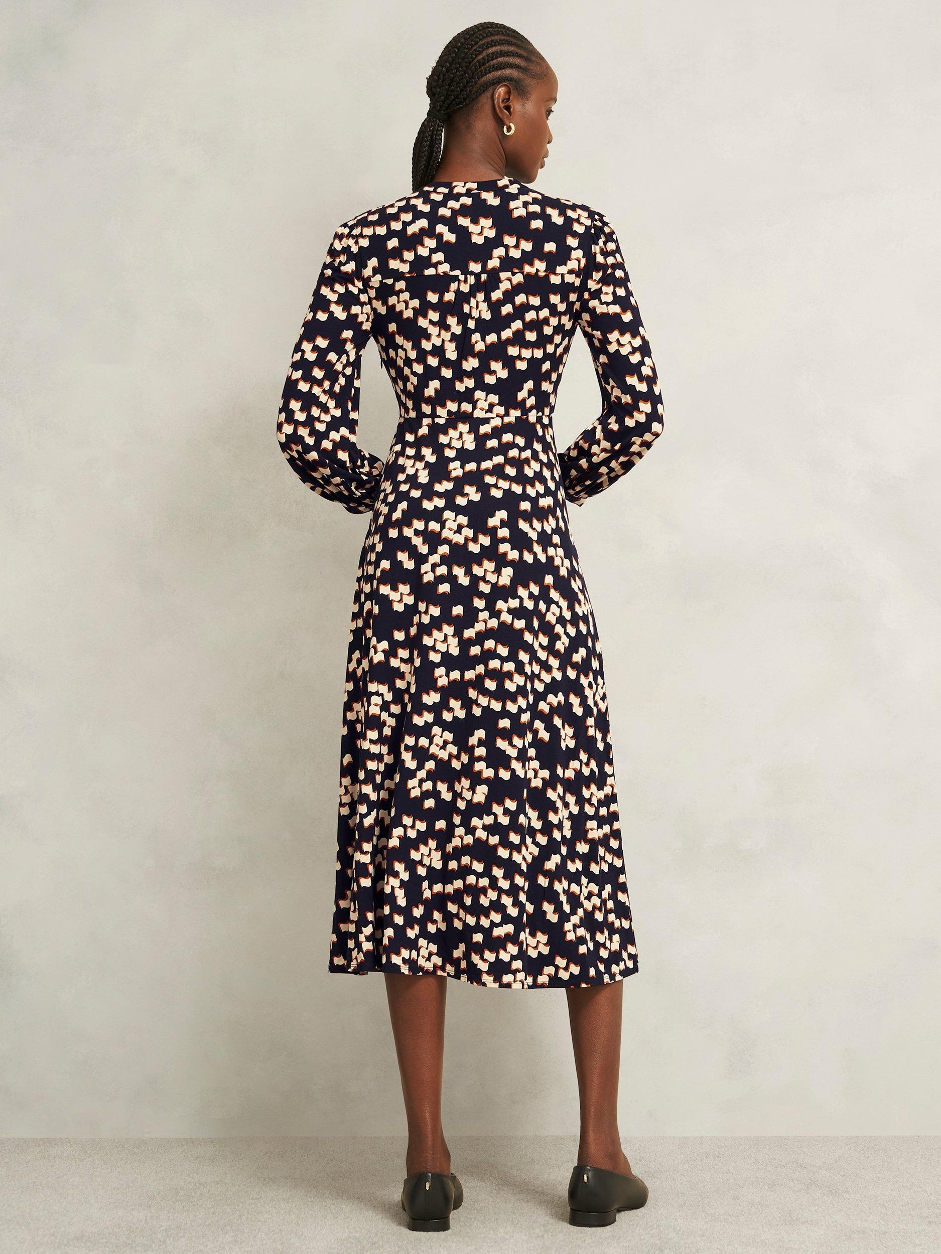 Hobbs Harlie Jersey Midi Dress, Navy/Multi