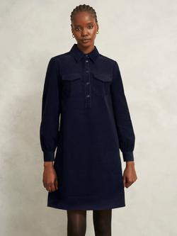 Hobbs Lena Cotton Blend Long Sleeve Collar Mini Shirt Dress, Navy Blue