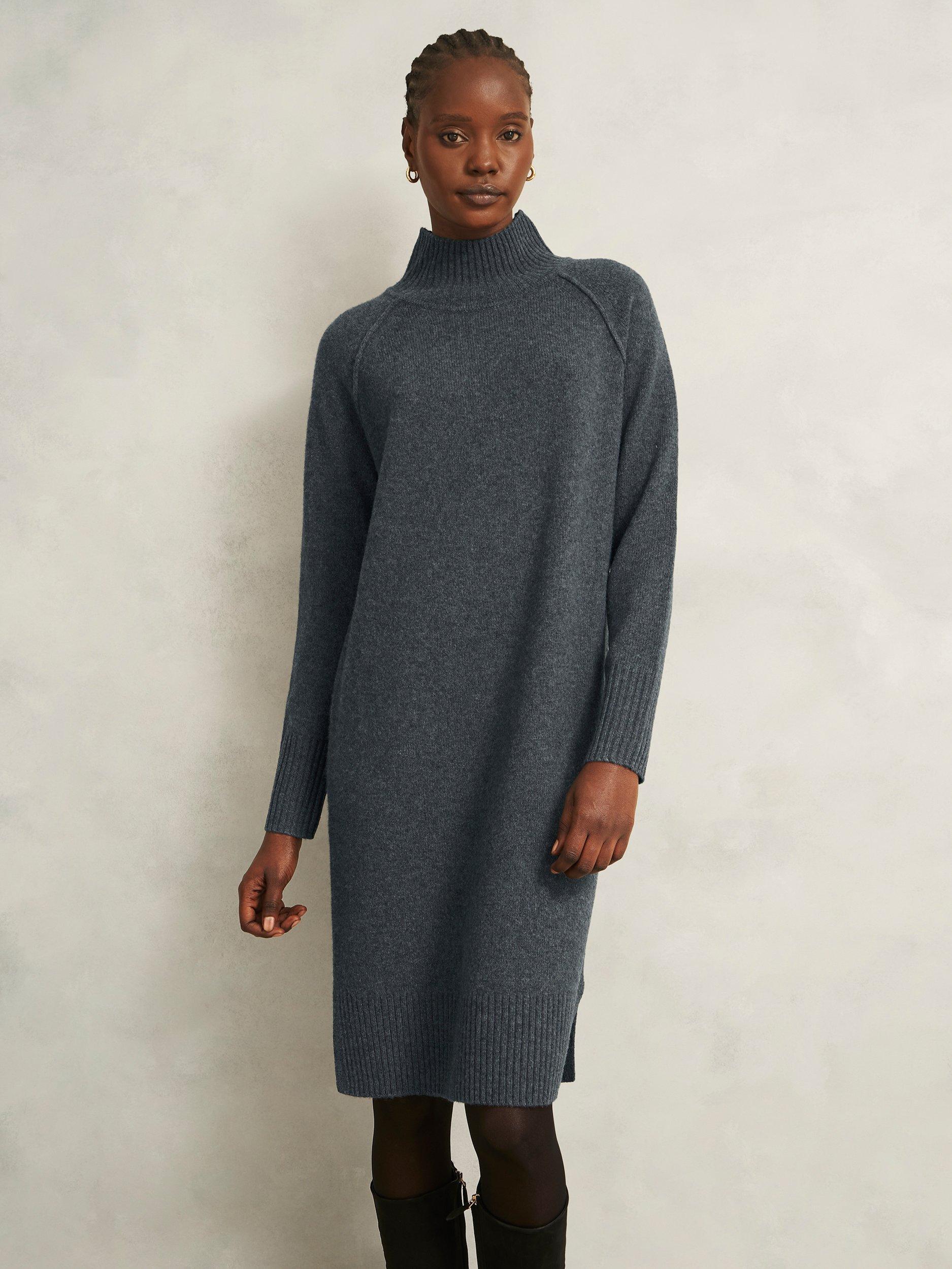 Product image 1 of 6, which shows Hobbs Lorraine Wool Blend Turtle Neck Jumper Dress, Mid Grey, L