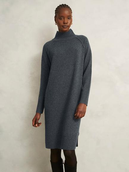 Hobbs Lorraine Wool Blend Turtle Neck Jumper Dress, Mid Grey
