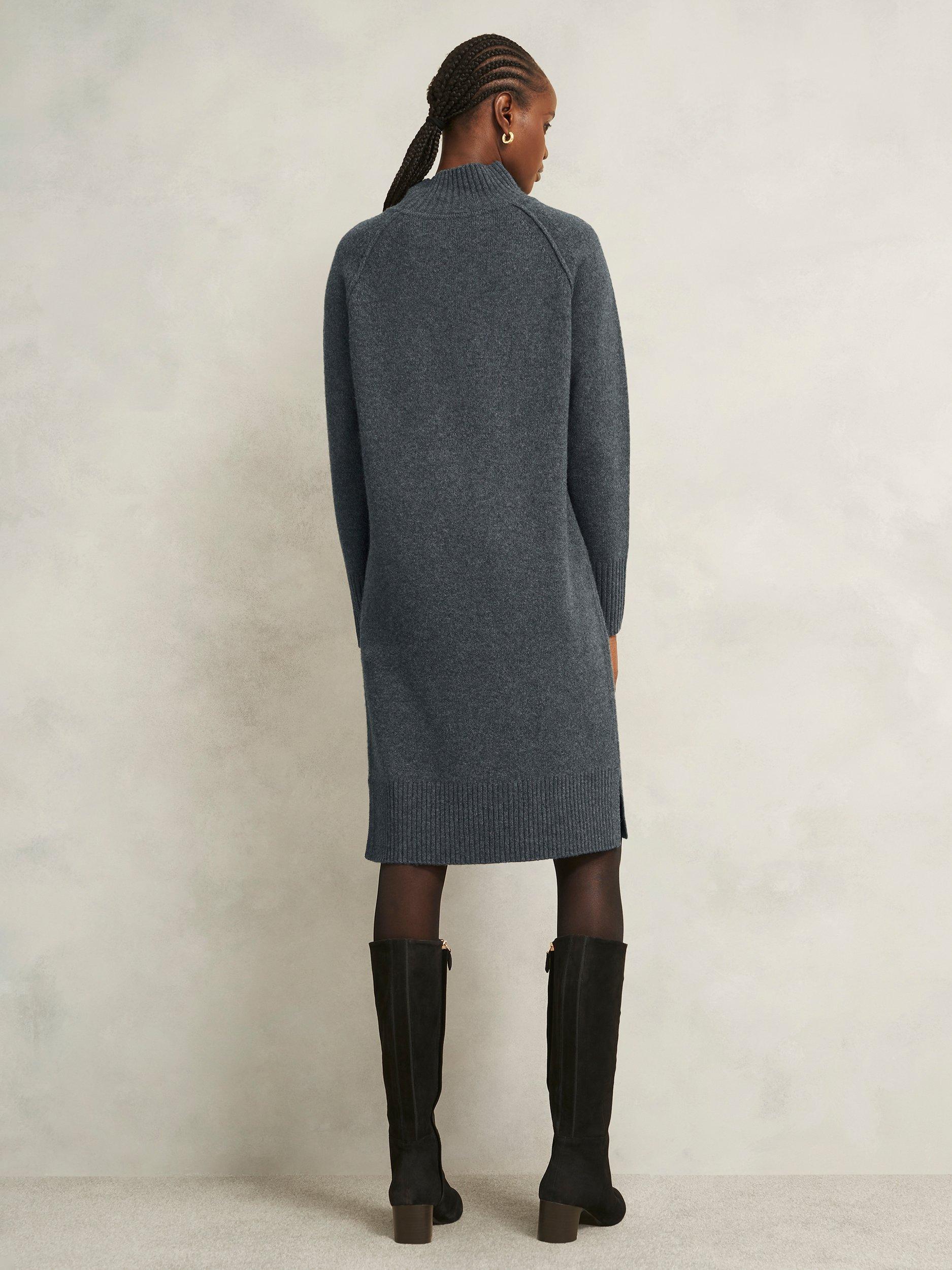 Product image 2 of 6, which shows Hobbs Lorraine Wool Blend Turtle Neck Jumper Dress, Mid Grey, L