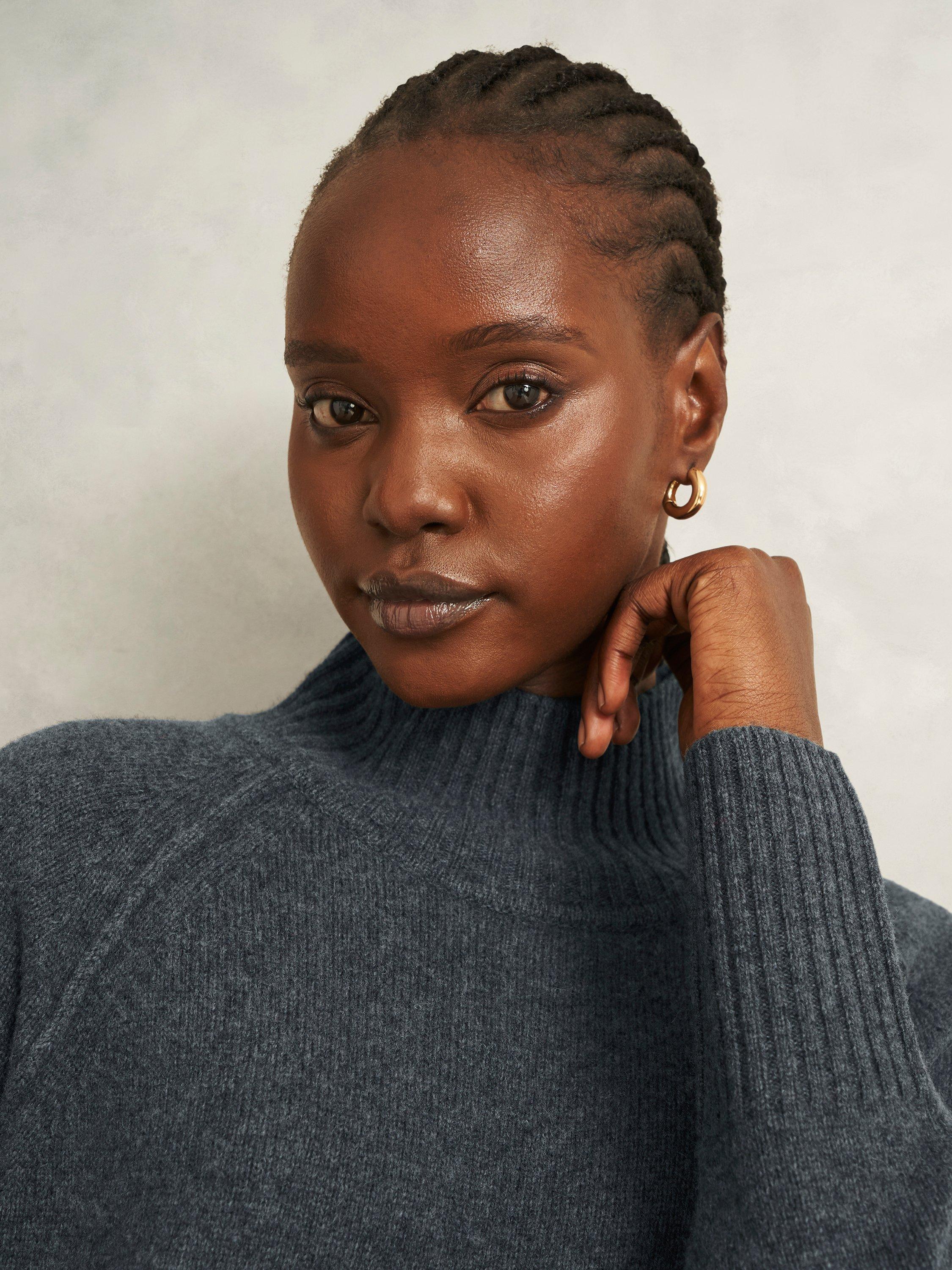 Product image 3 of 6, which shows Hobbs Lorraine Wool Blend Turtle Neck Jumper Dress, Mid Grey, L