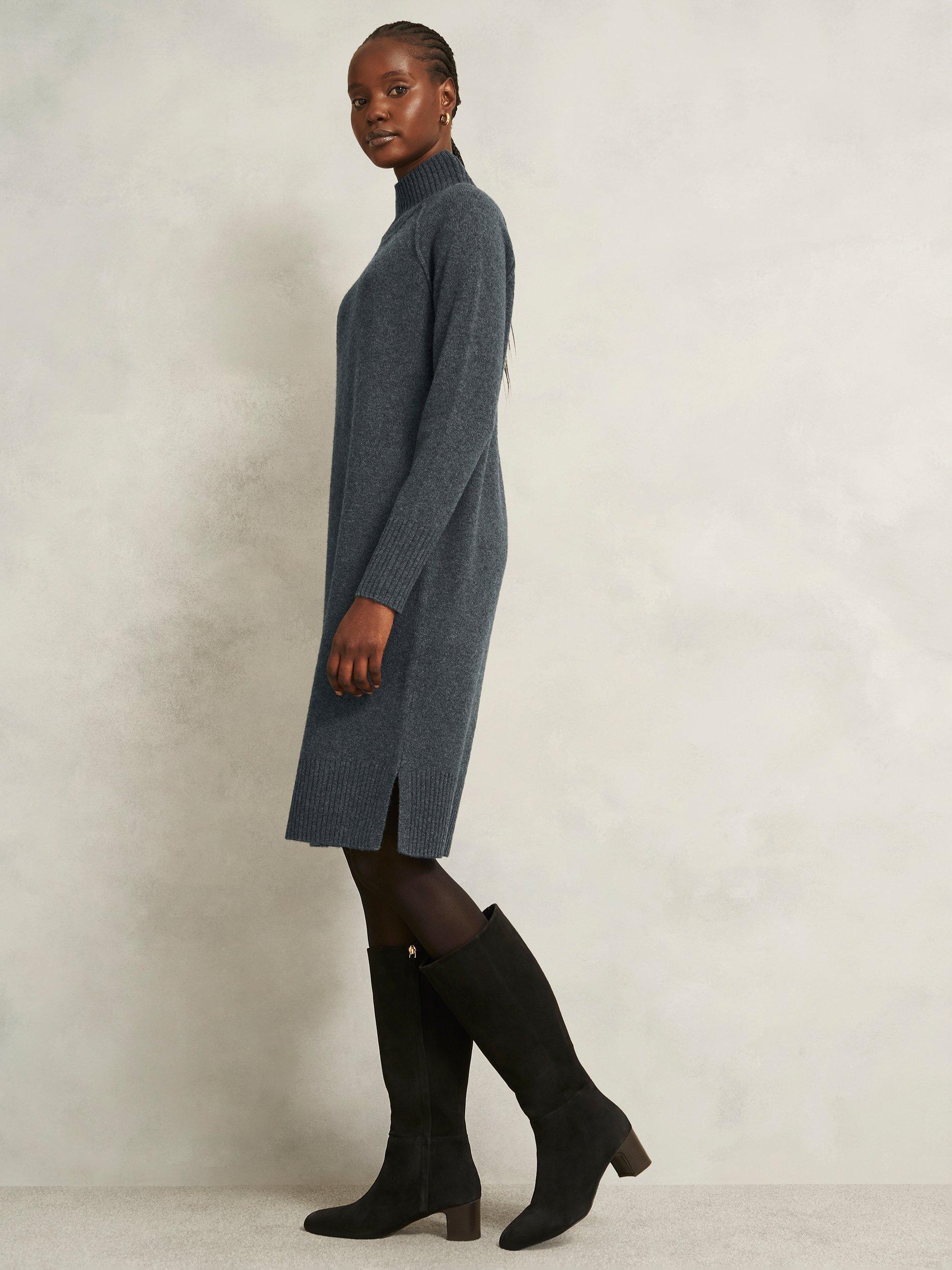 Product image 5 of 6, which shows Hobbs Lorraine Wool Blend Turtle Neck Jumper Dress, Mid Grey, L