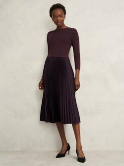 Hobbs Lucinda Split Pleated Dress, Malbec Purple