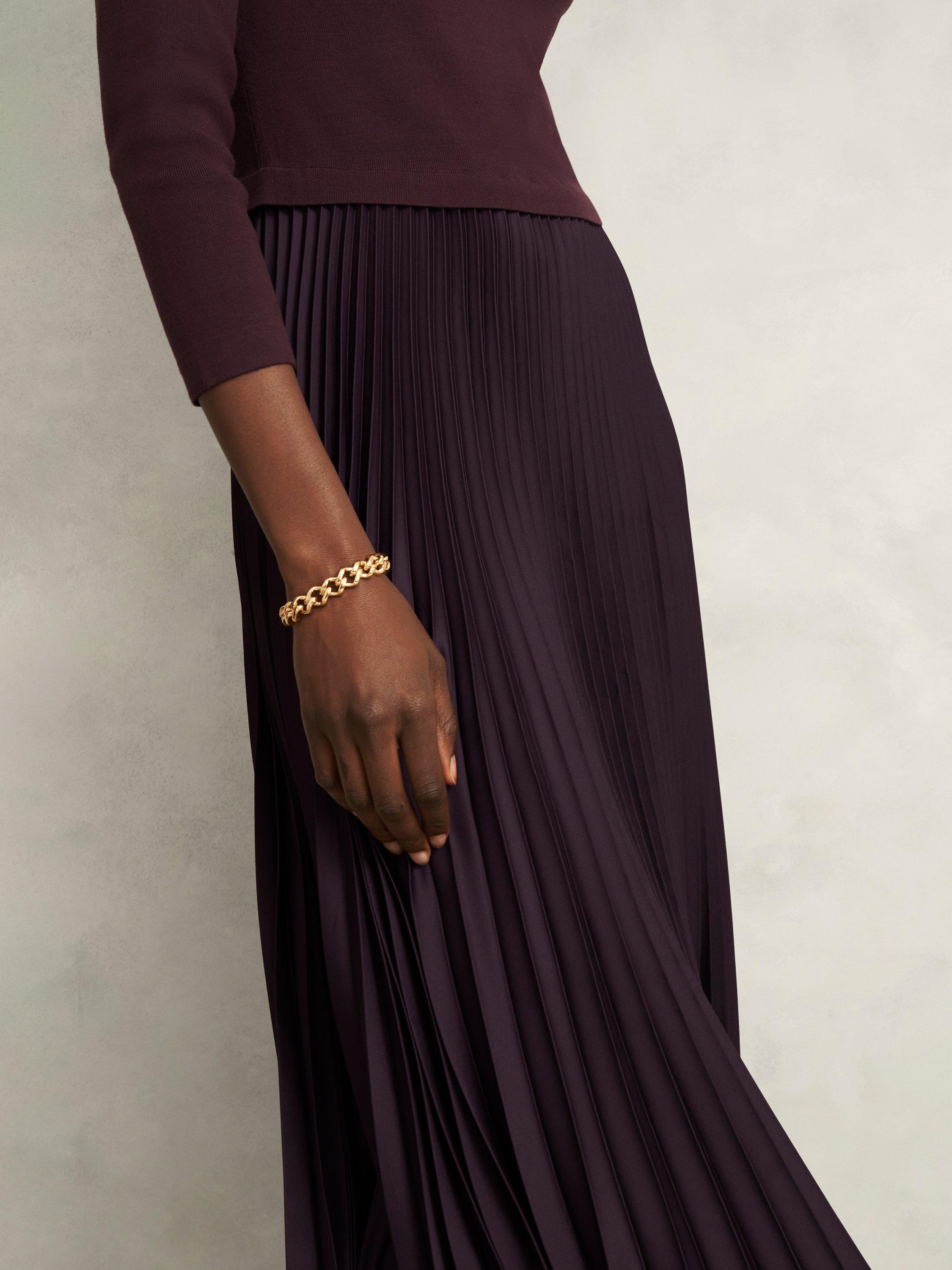 Product image 3 of 6, which shows Hobbs Lucinda Split Pleated Dress, Malbec Purple, 8