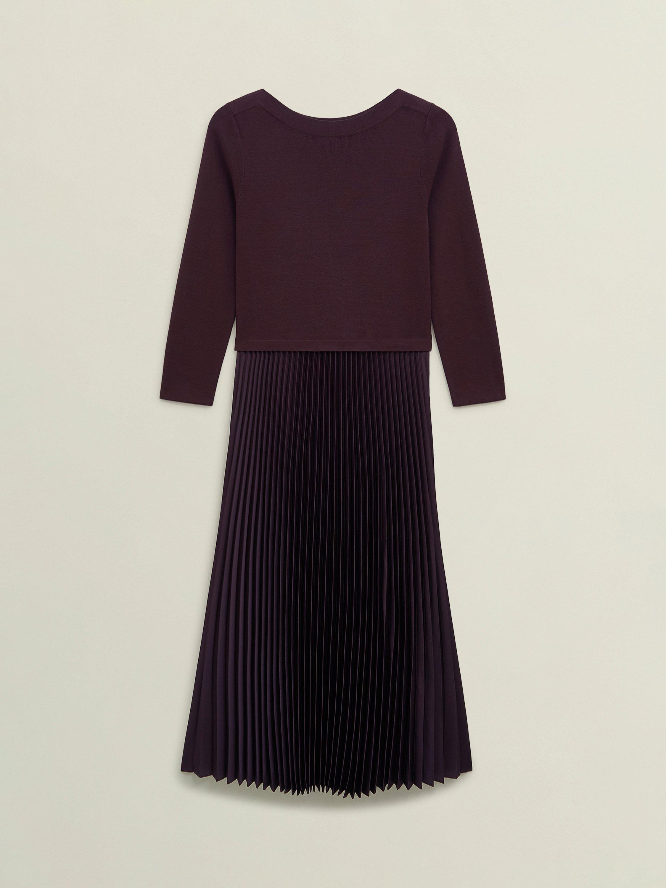 Product image 4 of 6, which shows Hobbs Lucinda Split Pleated Dress, Malbec Purple, 8