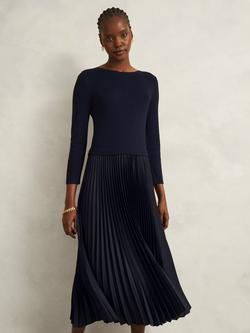 Hobbs Lucinda Split Pleated Dress, Navy