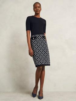 Hobbs Perrie Split Geometric Dress, Navy/Ivory, Navy/Ivory
