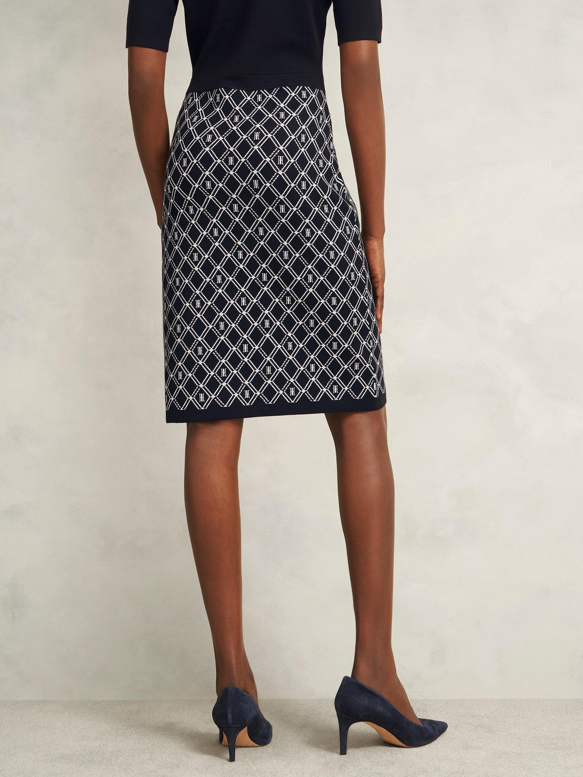 Product image 2 of 7, which shows Hobbs Perrie Split Geometric Dress, Navy/Ivory, 16