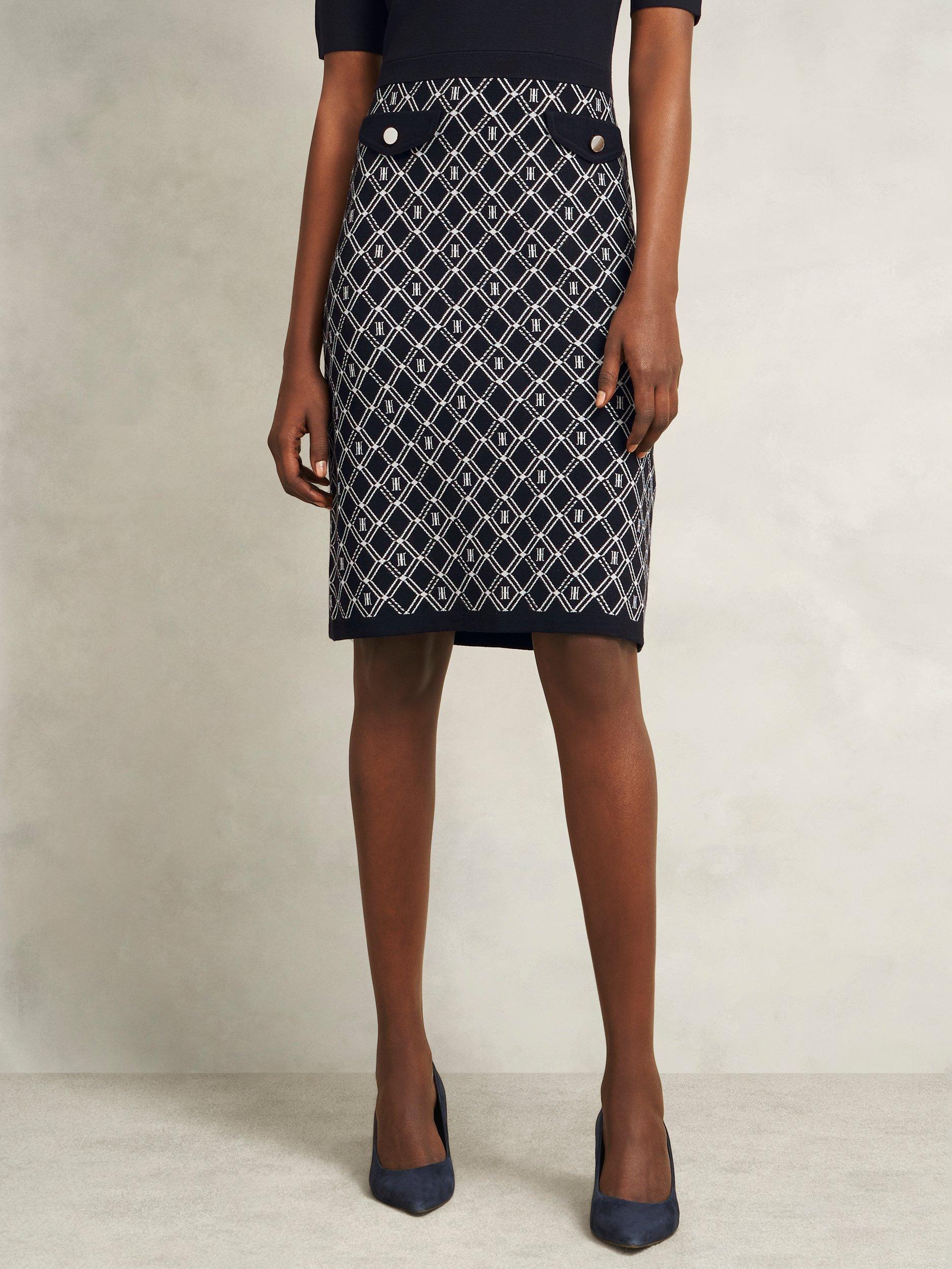 Product image 5 of 7, which shows Hobbs Perrie Split Geometric Dress, Navy/Ivory, 16