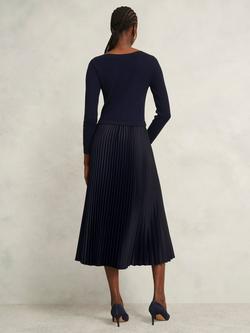 Hobbs Petite Lucinda Split Pleated Dress - view 2, Navy
