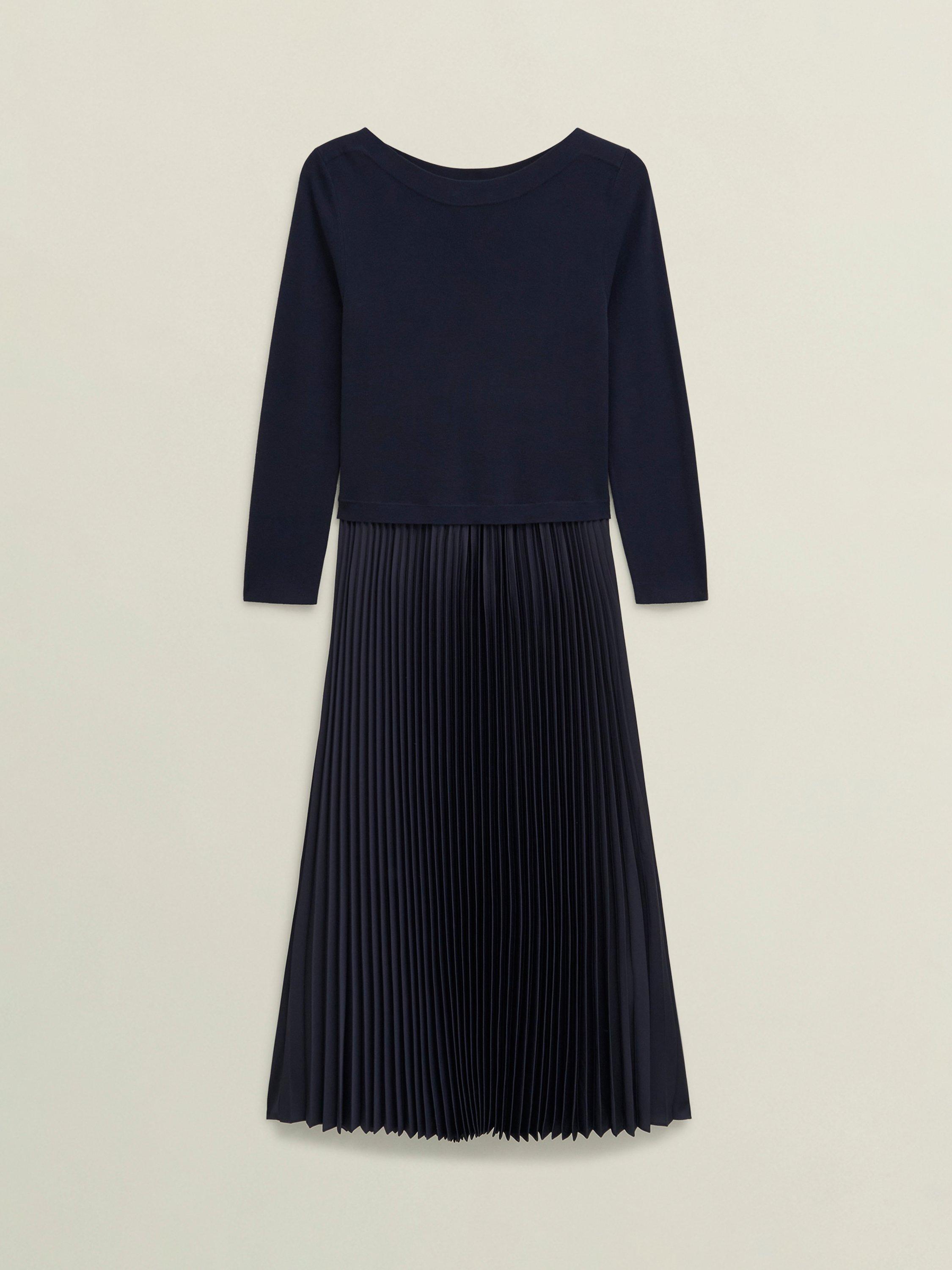 Product image 4 of 5, which shows Hobbs Petite Lucinda Split Pleated Dress, Navy, 16