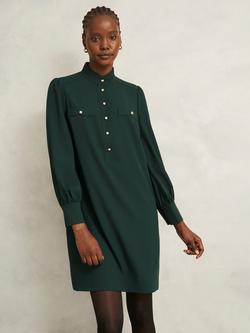 Hobbs Stephanie Long Sleeve High Neck Mini Dress Shirt, Green