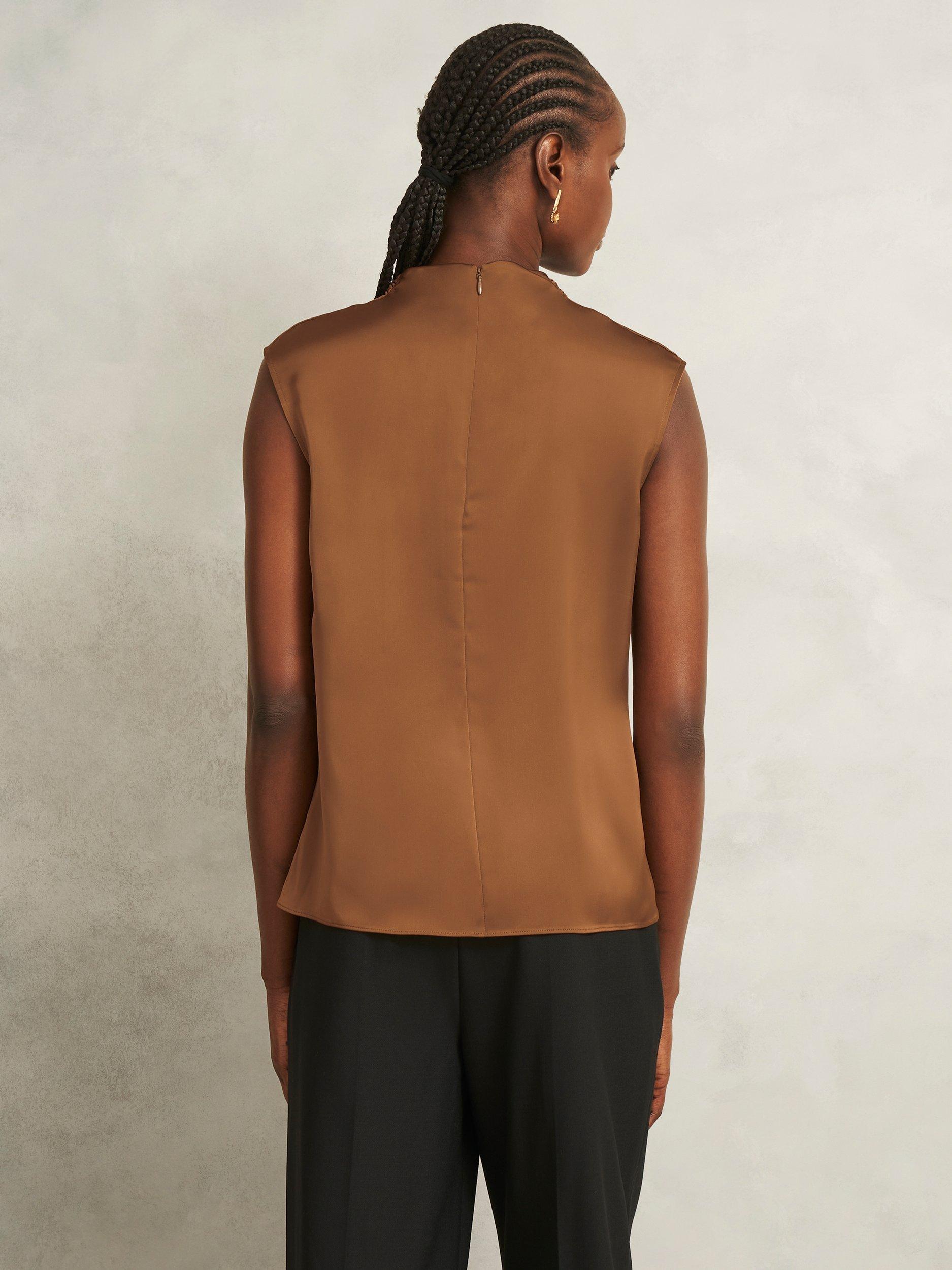 Product image 2 of 6, which shows Hobbs Gigi Drape Neck Sleeveless Top, Brown, 20