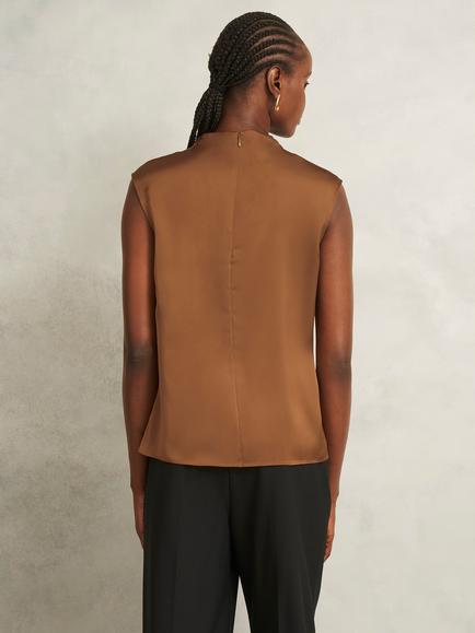 Hobbs Gigi Drape Neck Sleeveless Top, Brown - view 2, Brown