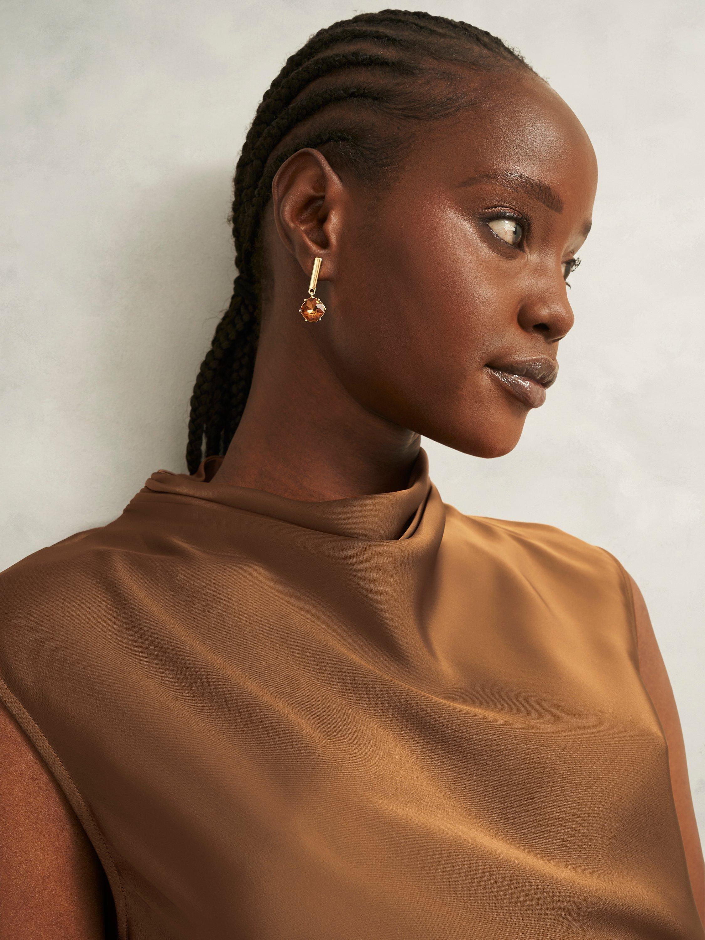 Product image 3 of 6, which shows Hobbs Gigi Drape Neck Sleeveless Top, Brown, 20