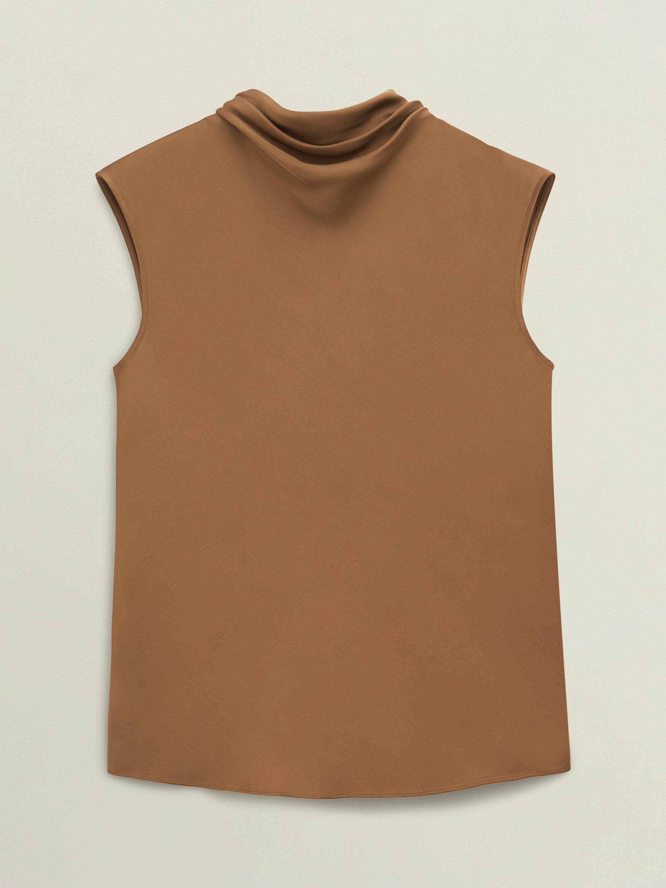 Product image 4 of 6, which shows Hobbs Gigi Drape Neck Sleeveless Top, Brown, 20