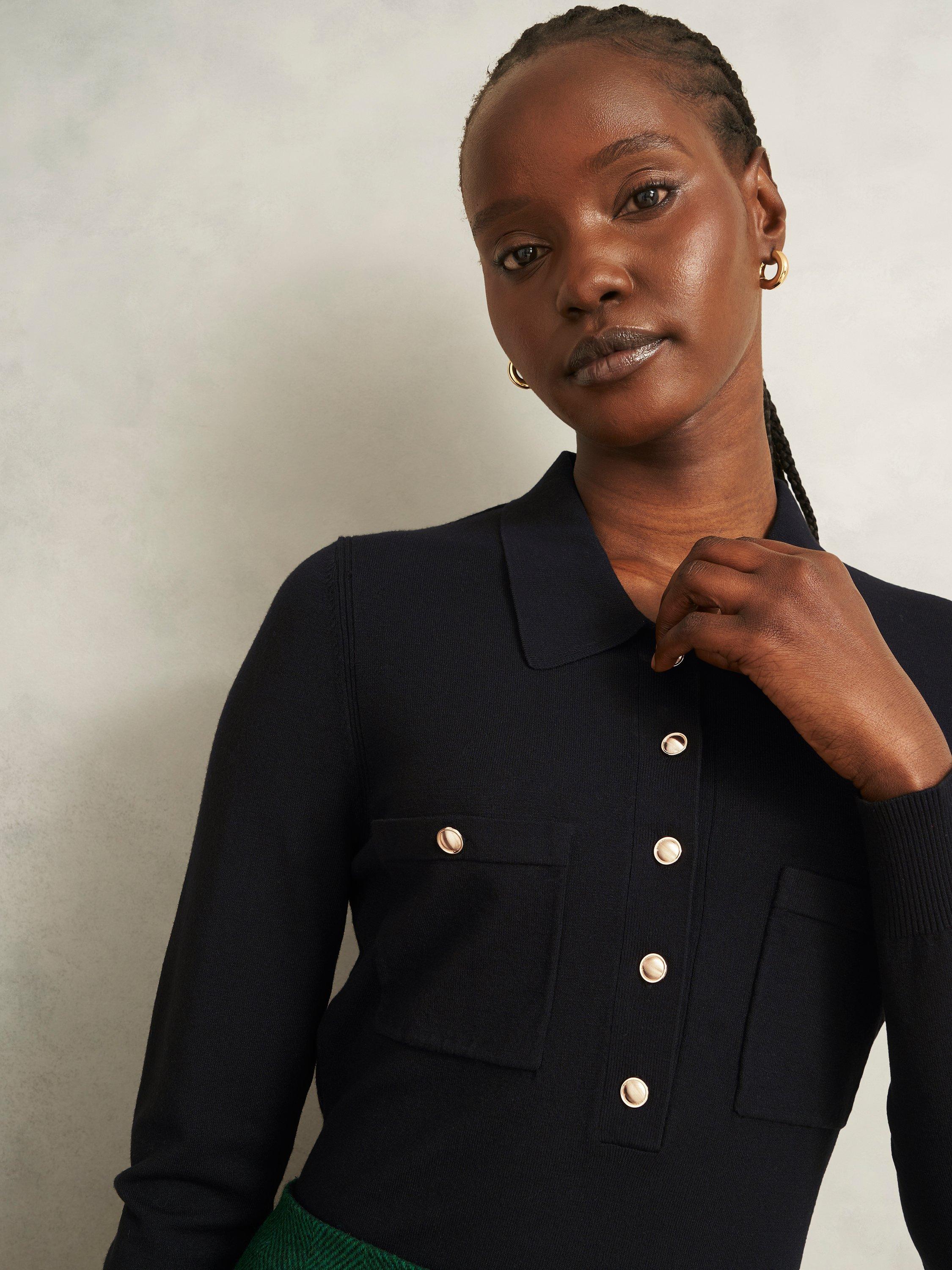 Product image 3 of 6, which shows Hobbs Jessica Knitted Shirt, Black, XS