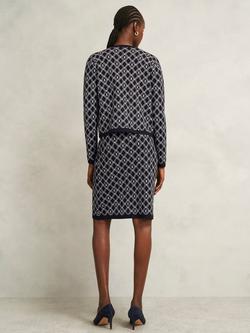 Hobbs Perrie Geometric Knitted Jacket, Navy/Ivory - view 2, Navy/Ivory