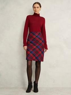 Hobbs Daphne Tartan Pure Wool Skirt, Red/Multi, Red/Multi