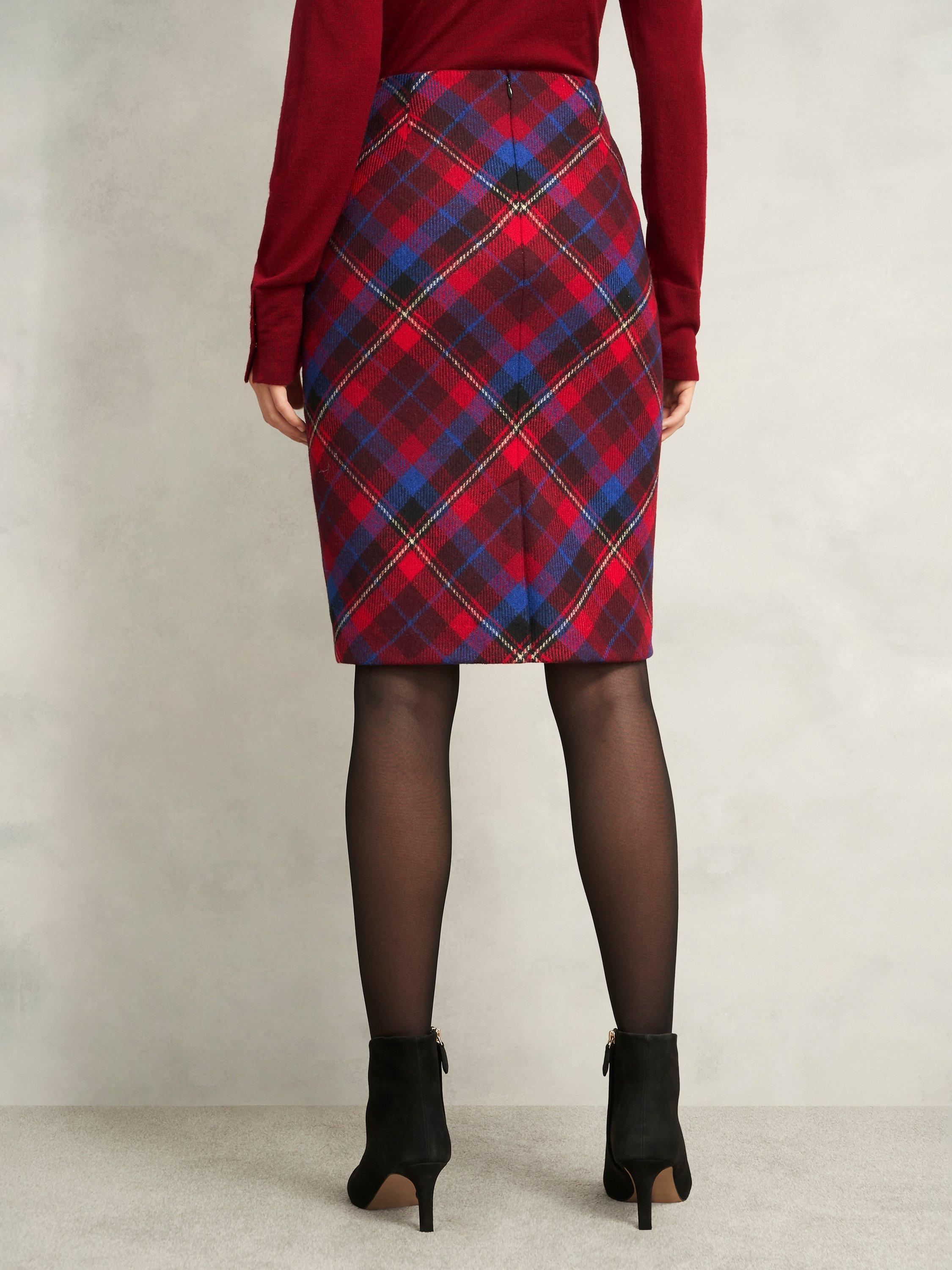 Product image 2 of 6, which shows Hobbs Daphne Tartan Pure Wool Skirt, Red/Multi, 6
