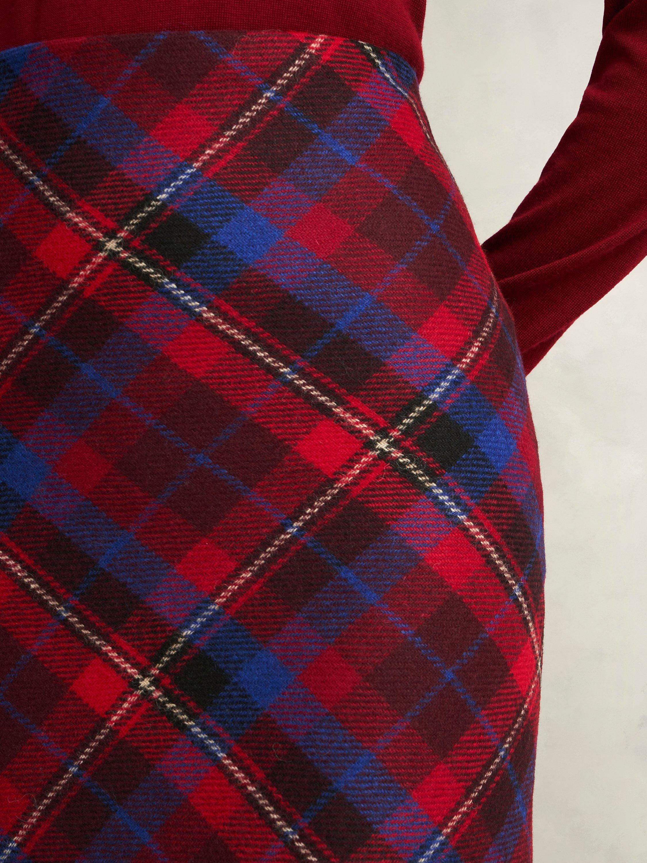 Product image 3 of 6, which shows Hobbs Daphne Tartan Pure Wool Skirt, Red/Multi, 6
