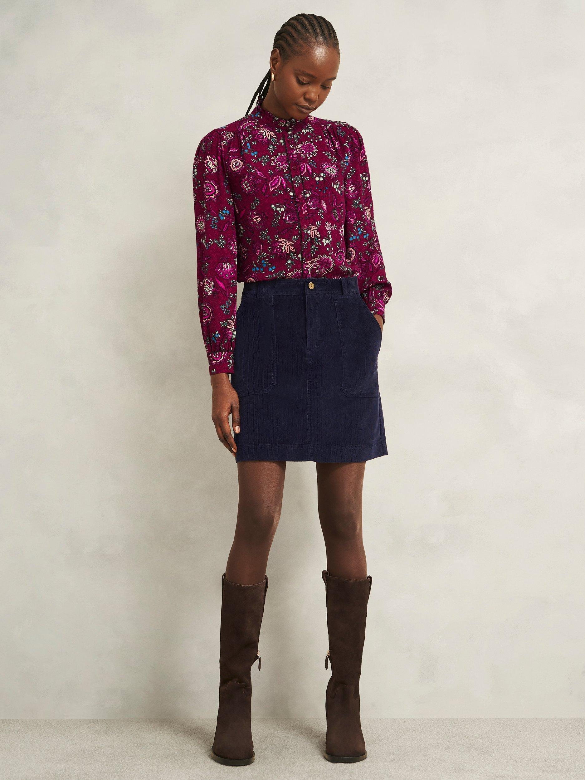 Product image 1 of 6, which shows Hobbs Izara Cotton Blend Mini Skirt, Navy Blue, 12