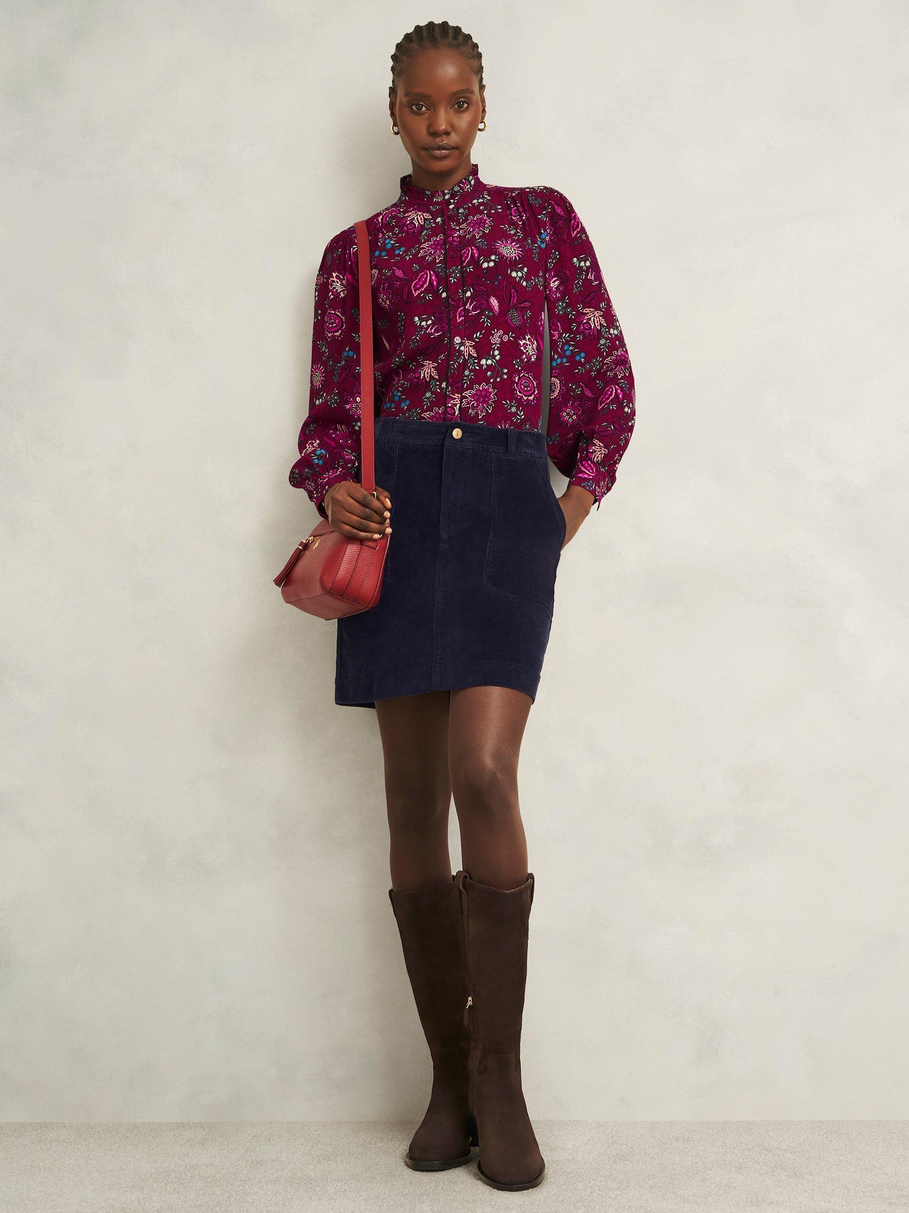 Product image 6 of 6, which shows Hobbs Izara Cotton Blend Mini Skirt, Navy Blue, 12