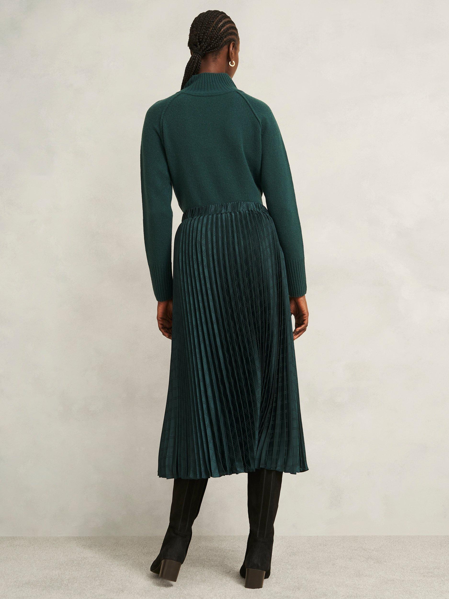 Product image 2 of 6, which shows Hobbs Luana Pleated Midi Skirt, Green, 8