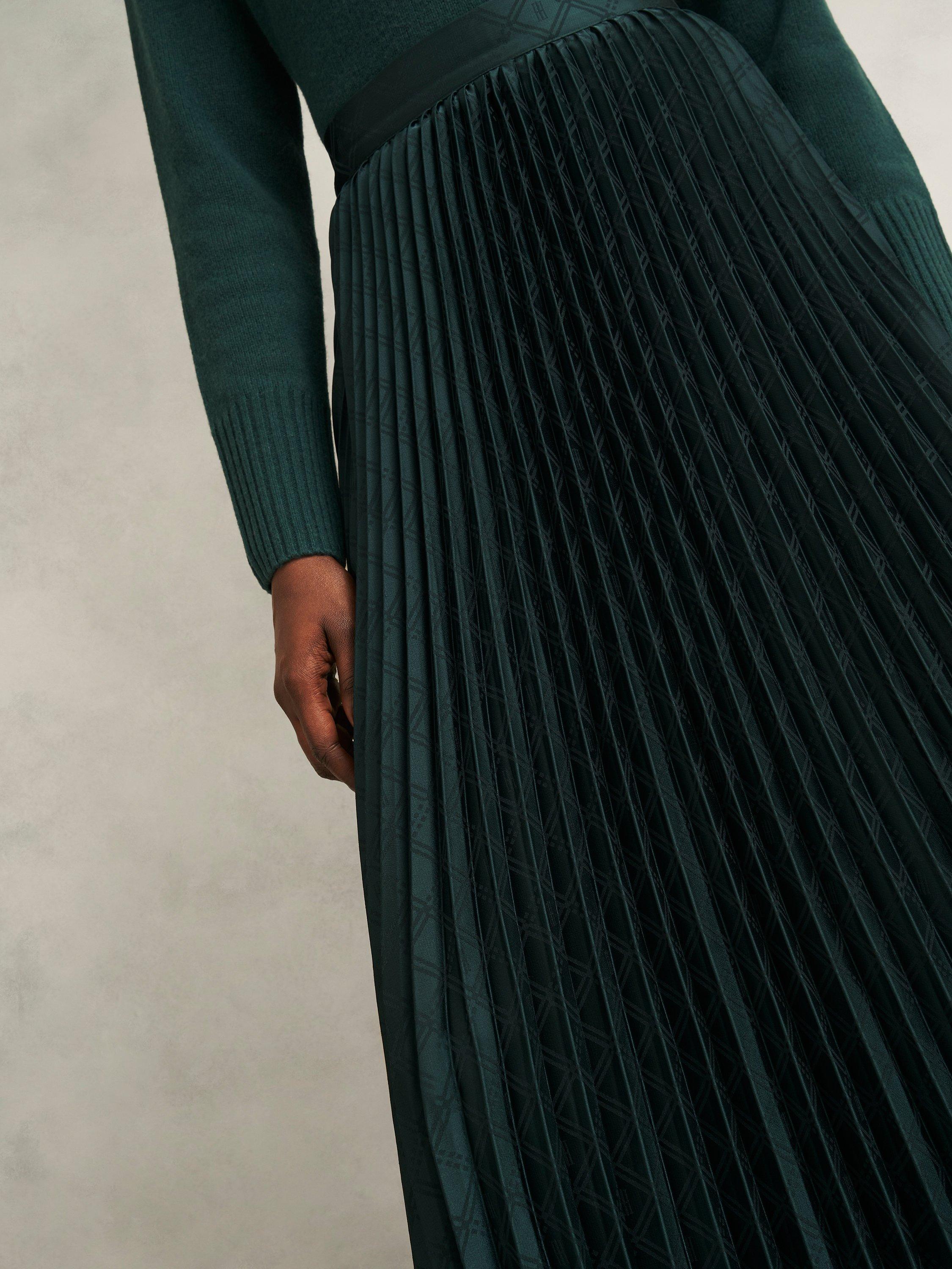 Product image 3 of 6, which shows Hobbs Luana Pleated Midi Skirt, Green, 8