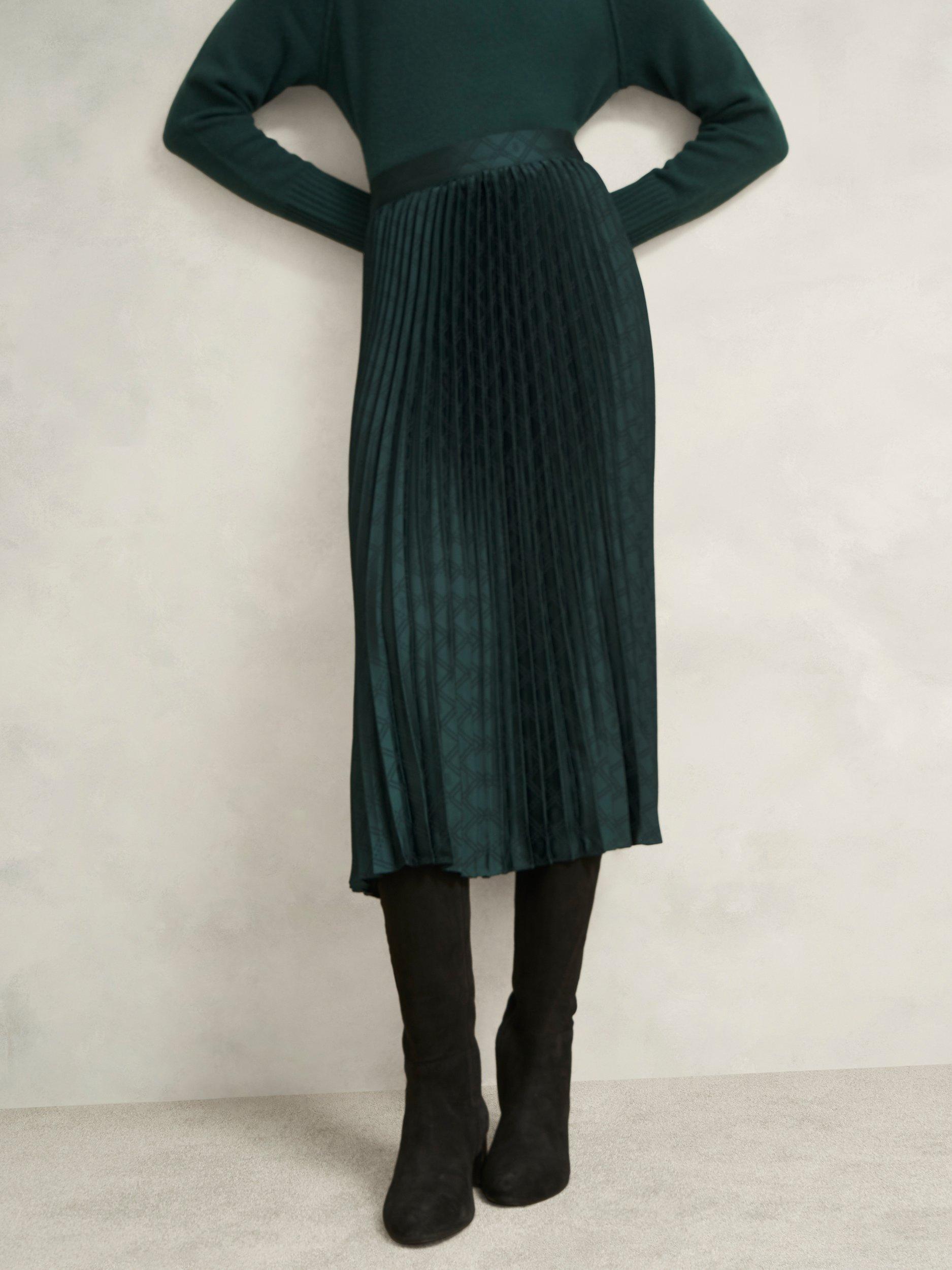 Product image 5 of 6, which shows Hobbs Luana Pleated Midi Skirt, Green, 8