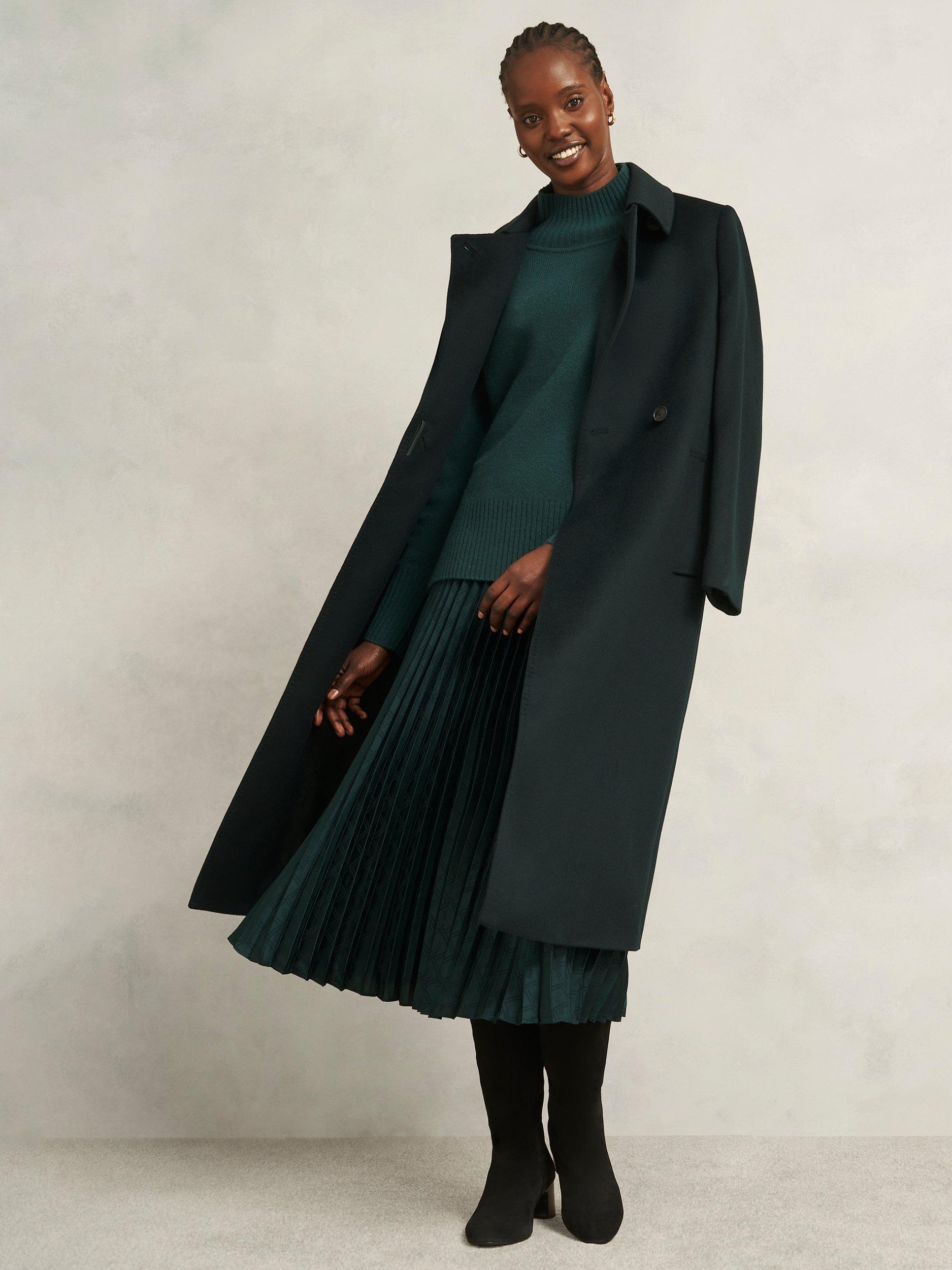 Product image 6 of 6, which shows Hobbs Luana Pleated Midi Skirt, Green, 8
