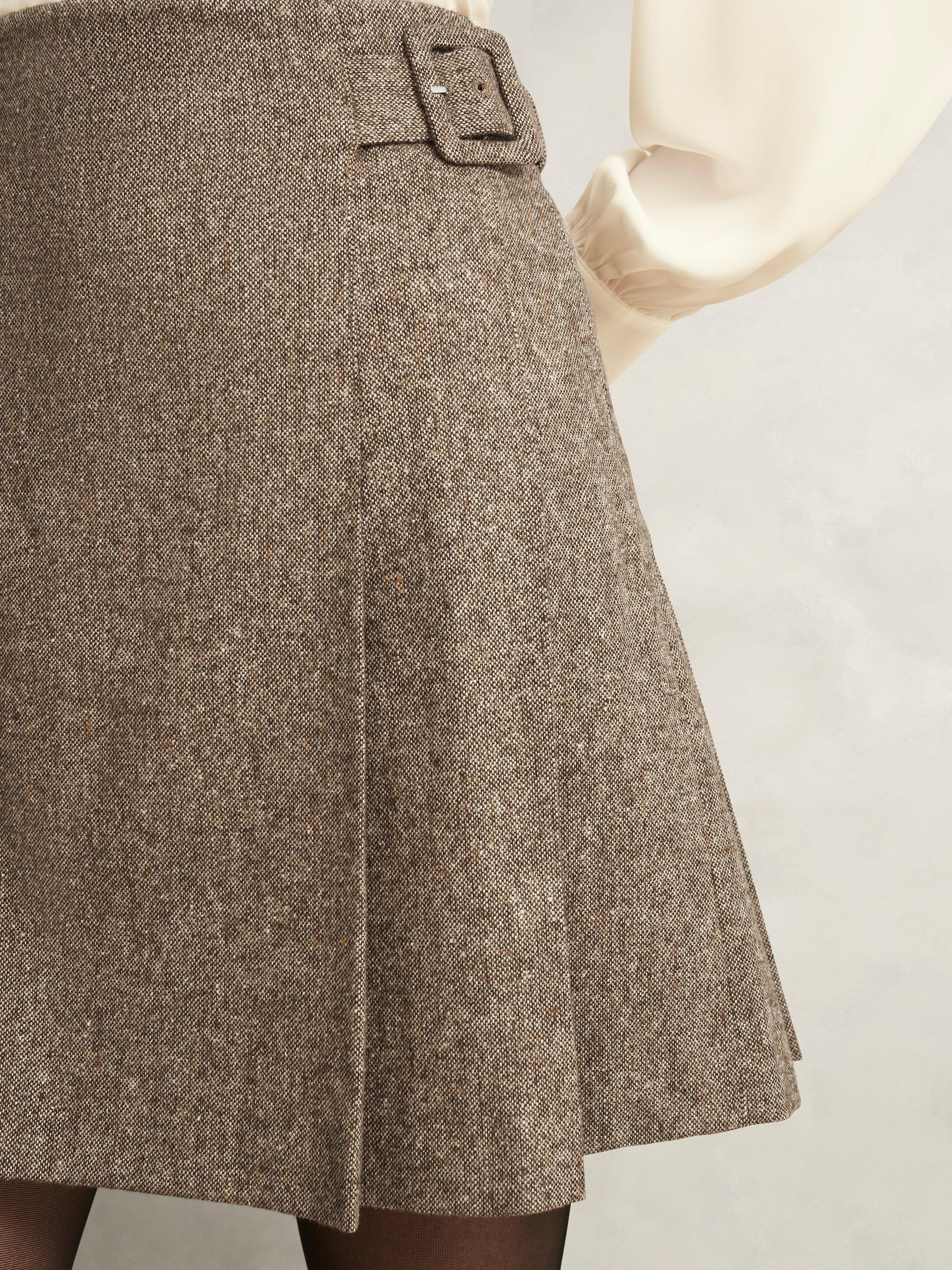 Product image 3 of 6, which shows Hobbs Elvie Pleated Mini Skirt, Brown/Multi, 12