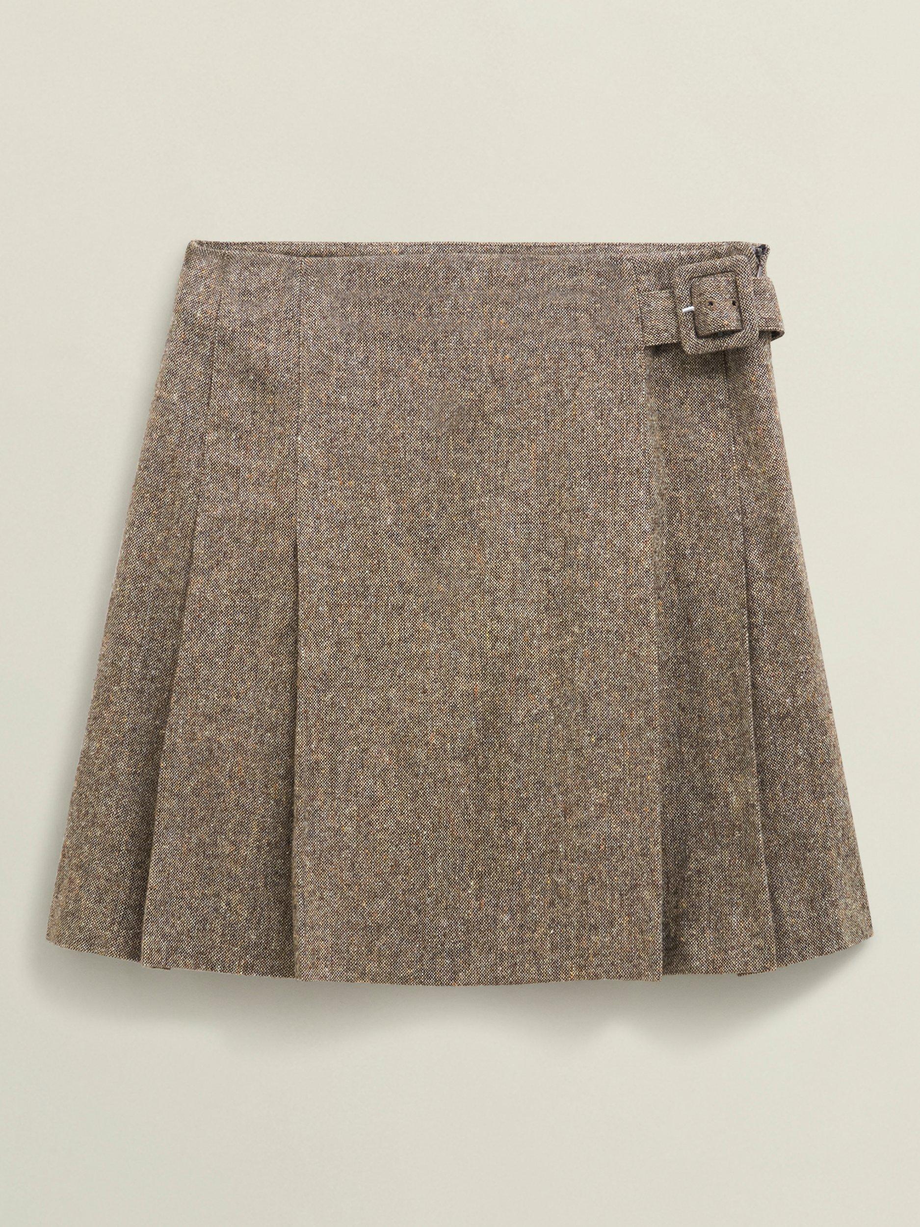 Product image 4 of 6, which shows Hobbs Elvie Pleated Mini Skirt, Brown/Multi, 12