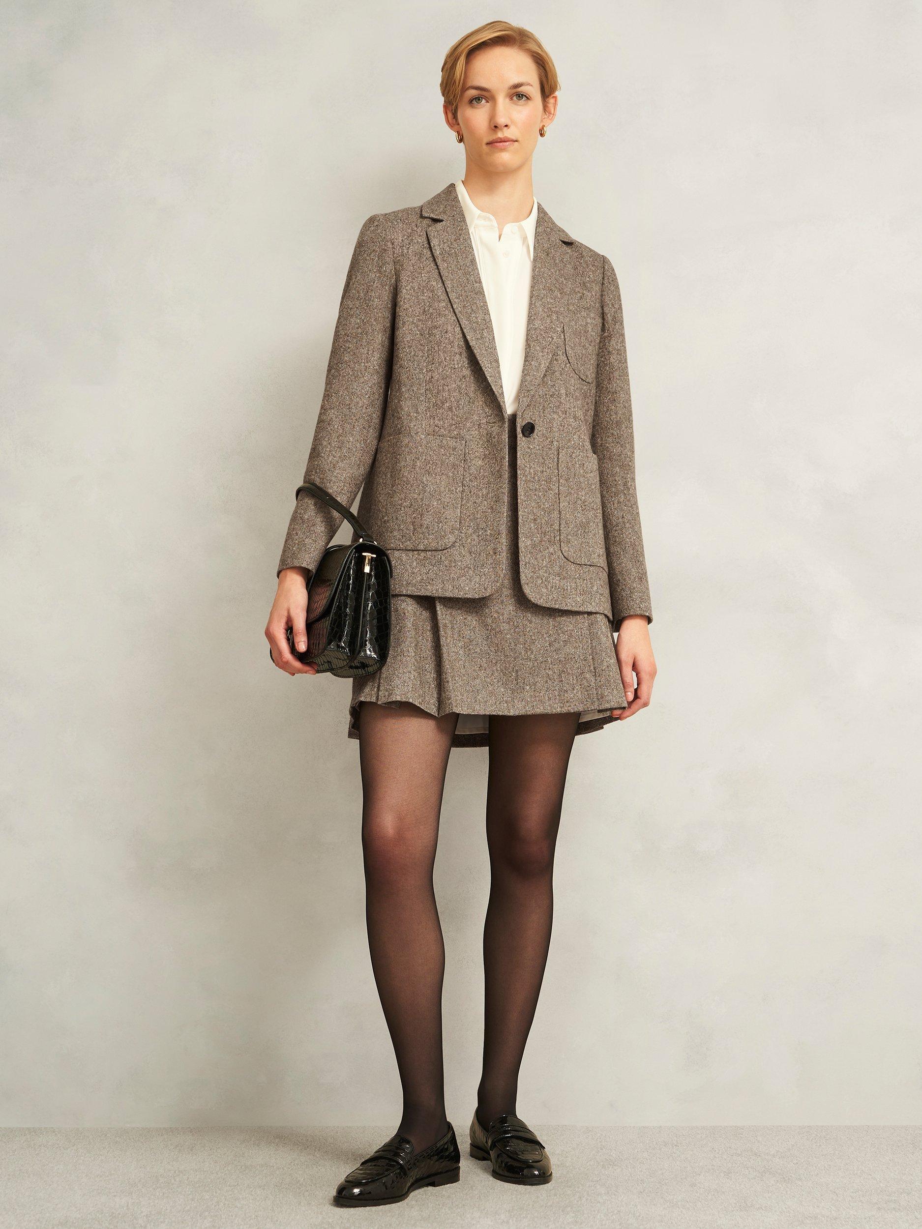 Product image 5 of 6, which shows Hobbs Elvie Pleated Mini Skirt, Brown/Multi, 12