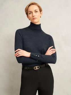Hobbs Lara Roll Neck Pure Merino Wool Jumper, Charcoal Grey, Charcoal Grey