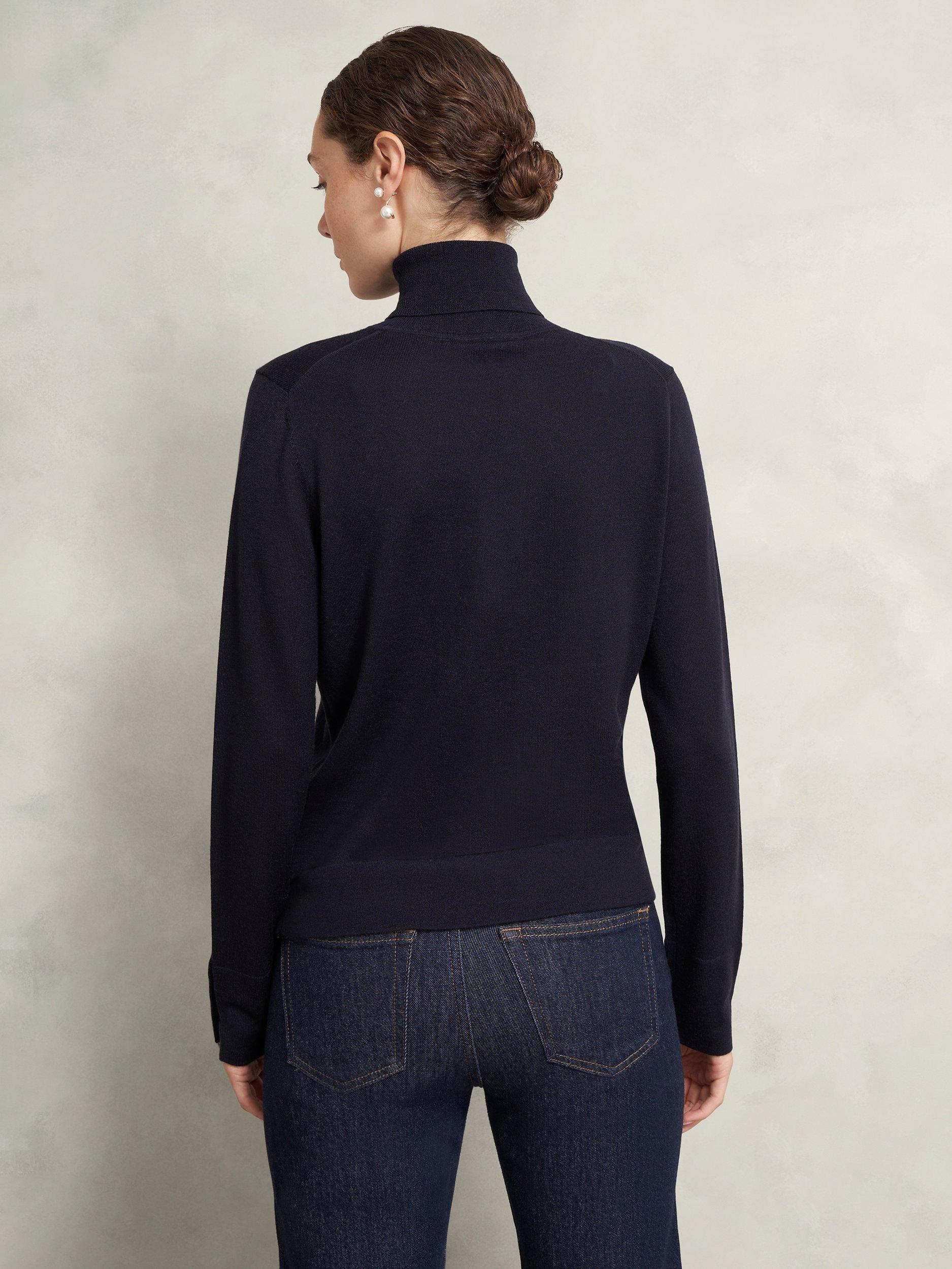 Product image 2 of 6, which shows Hobbs Lara Roll Neck Pure Merino Wool Jumper, Navy, S