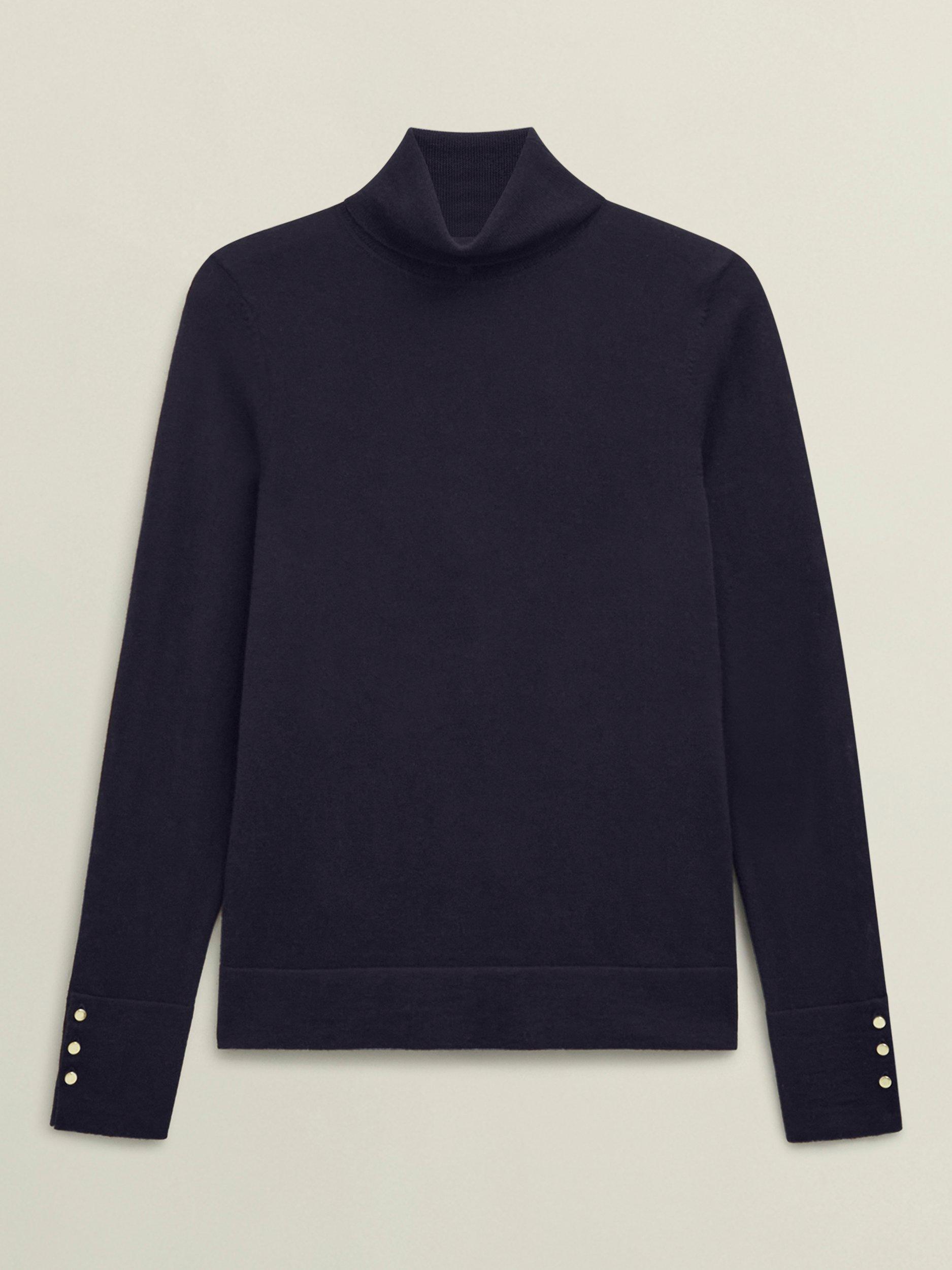 Product image 4 of 6, which shows Hobbs Lara Roll Neck Pure Merino Wool Jumper, Navy, S