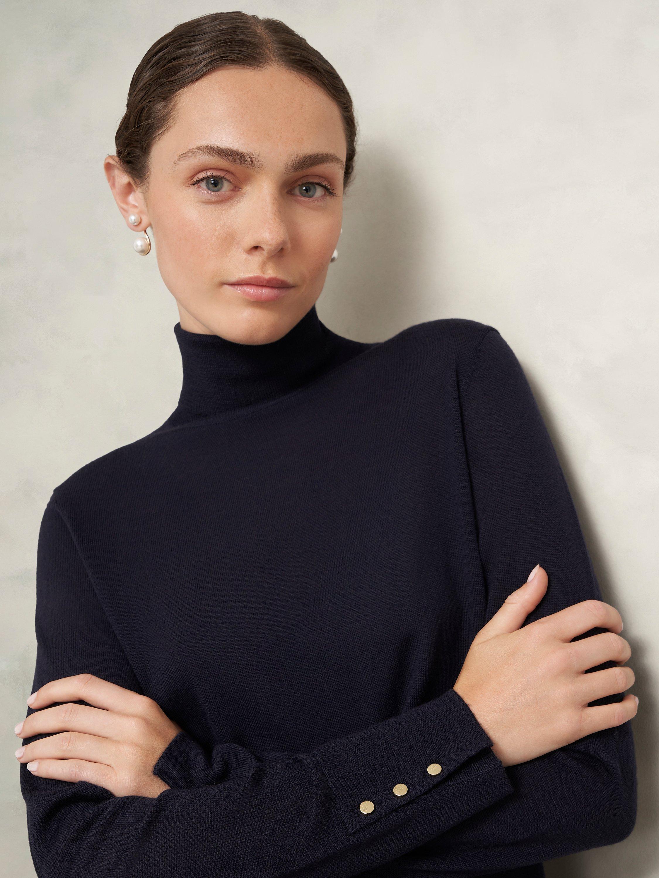Product image 5 of 6, which shows Hobbs Lara Roll Neck Pure Merino Wool Jumper, Navy, S