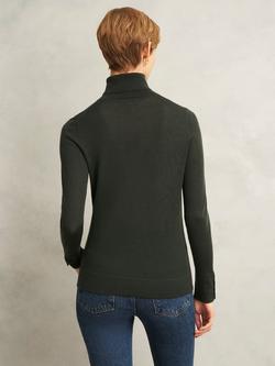Hobbs Lara Roll Neck Pure Merino Wool Jumper, Dark Green - view 2, Dark Green
