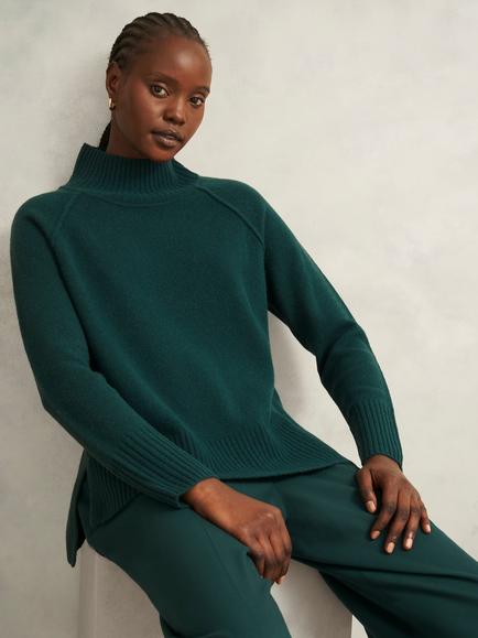 Hobbs Lorraine Wool Blend Funnel Neck Jumper, Green