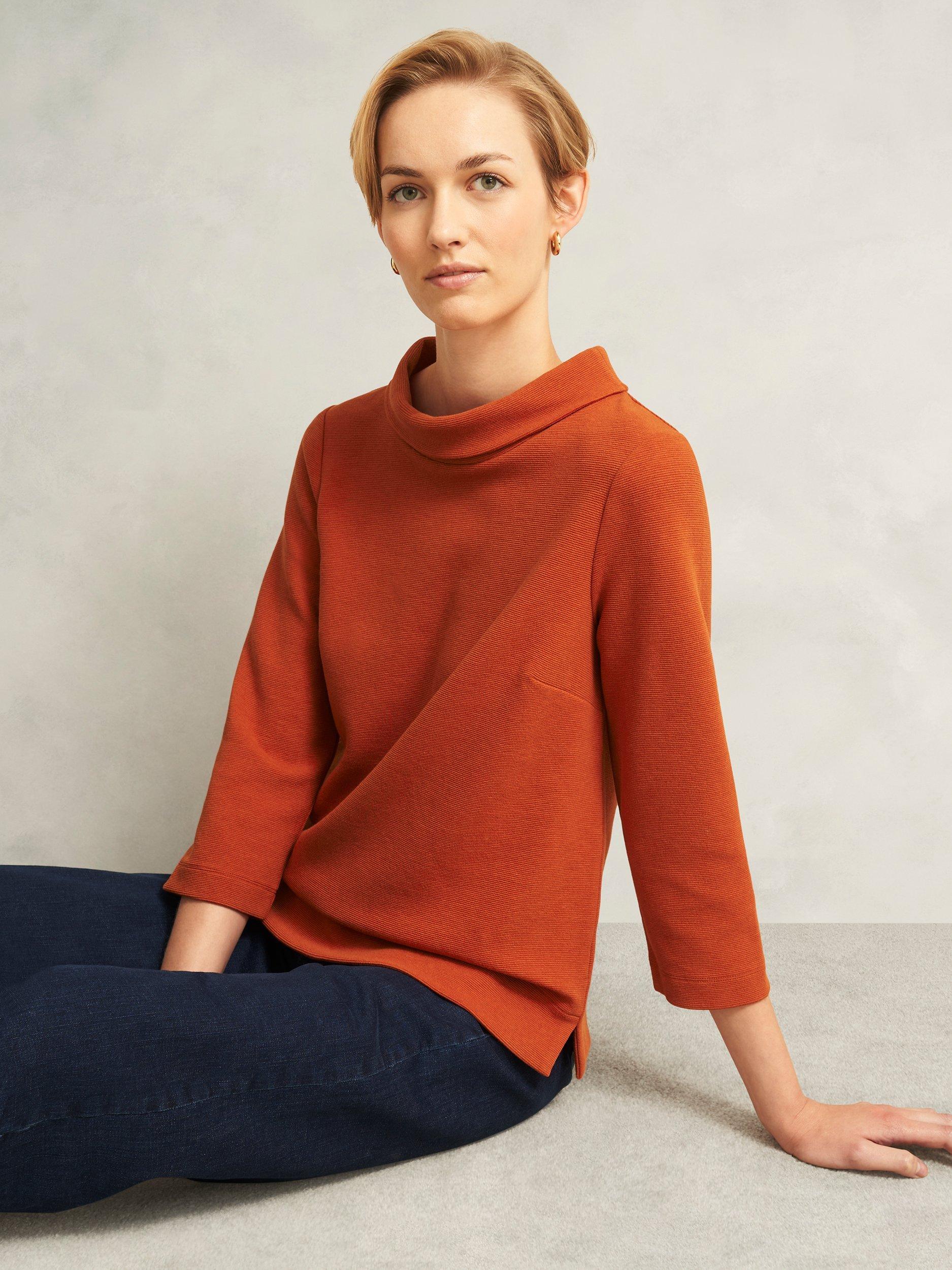 Product image 1 of 5, which shows Hobbs Betsy Stand Collar Top, Light Orange, M