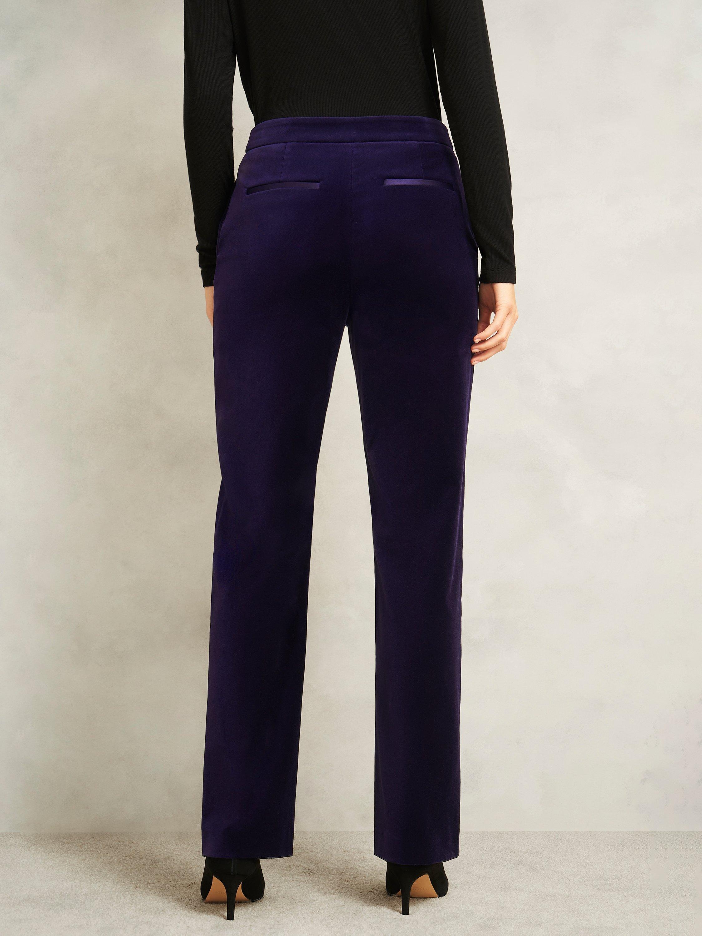 Product image 2 of 6, which shows Hobbs Heather Cotton Blend Straight Tailored Trousers, Purple, 10