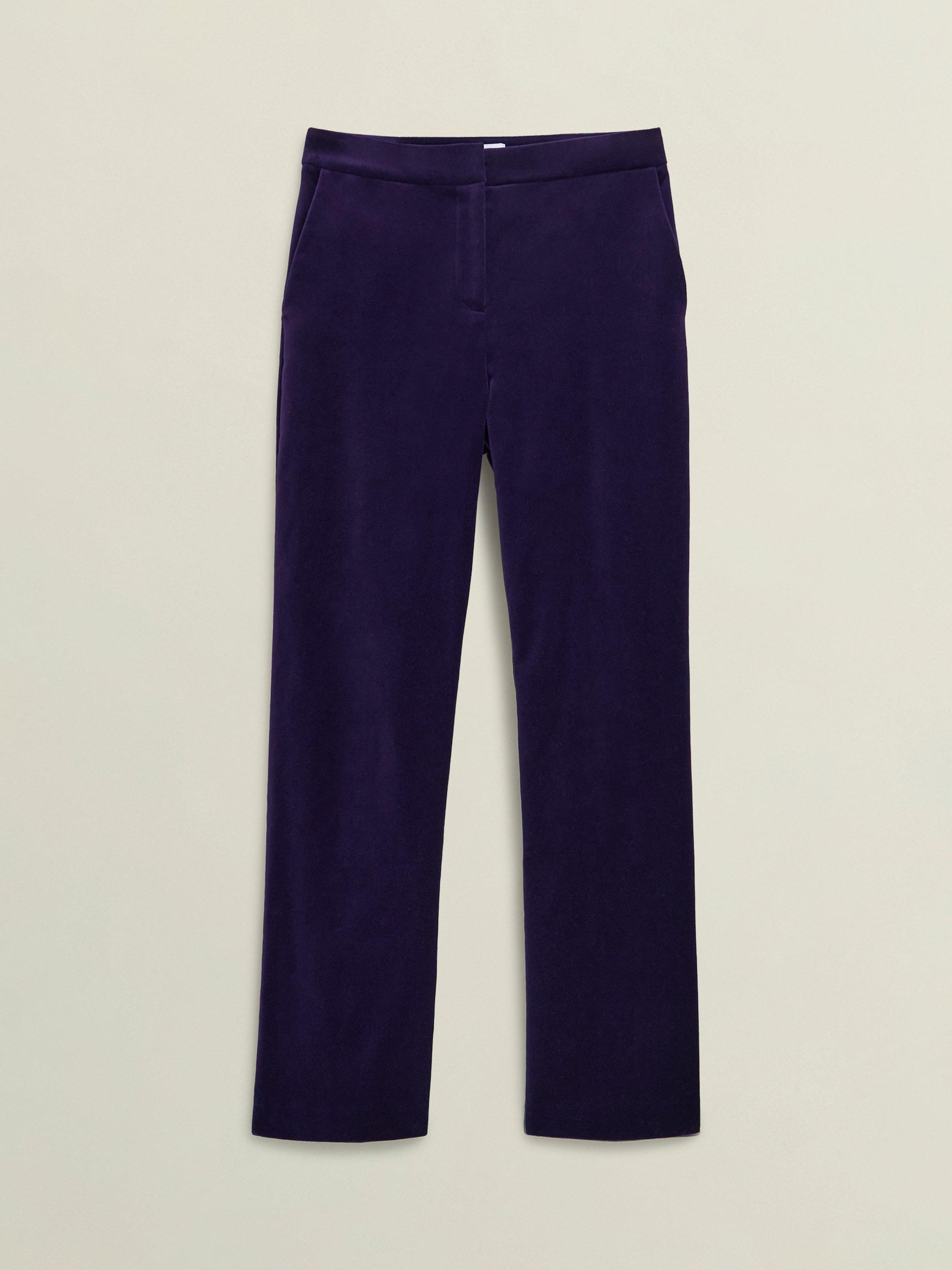 Product image 4 of 6, which shows Hobbs Heather Cotton Blend Straight Tailored Trousers, Purple, 10
