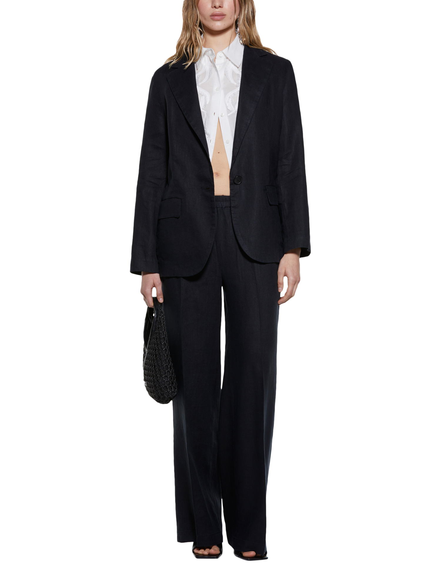 Product image 3 of 3, which shows SISLEY Single Button Pure Linen Blazer, Black, 8